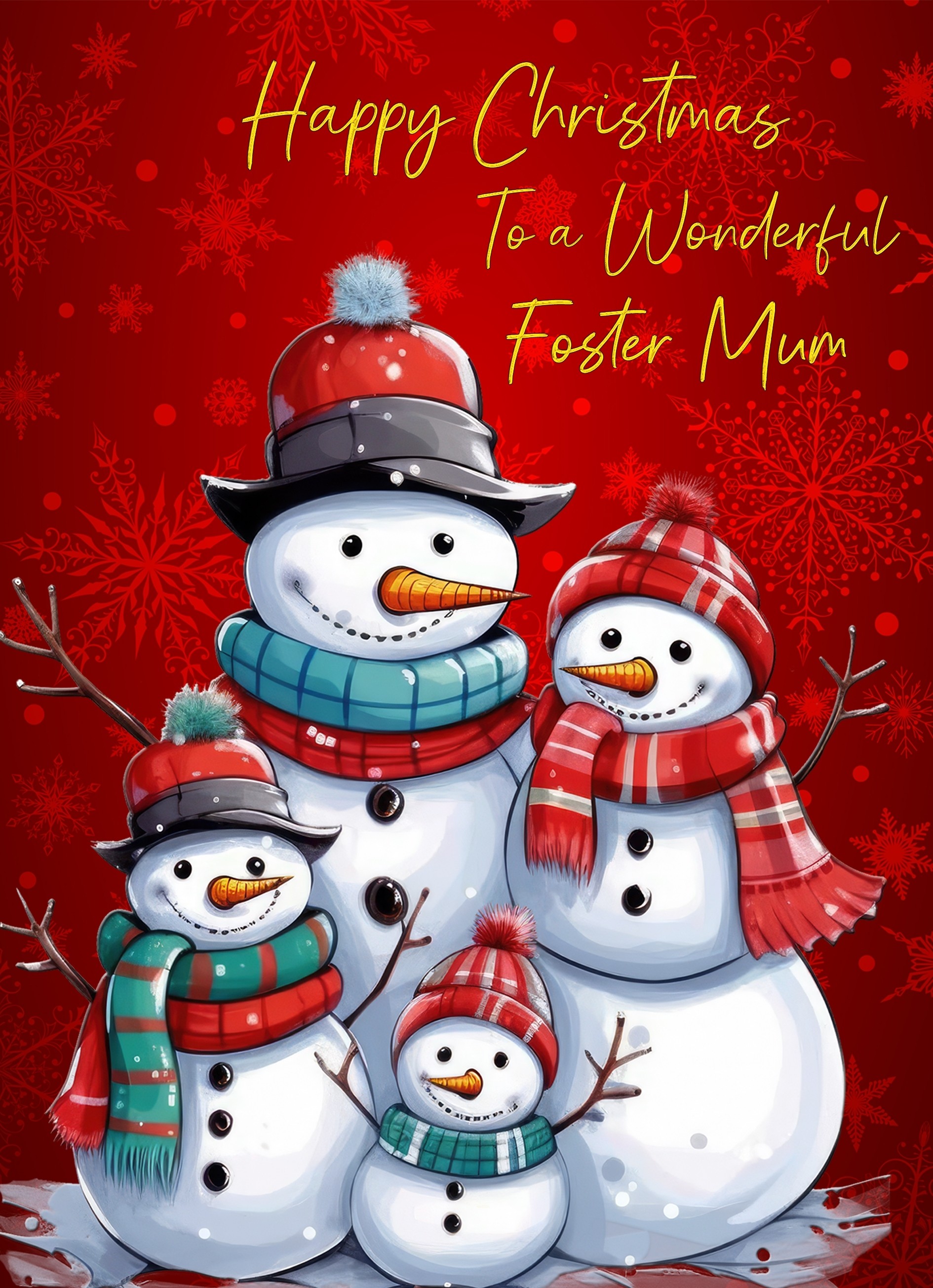 Christmas Card For Foster Mum (Snowman, Design 10)