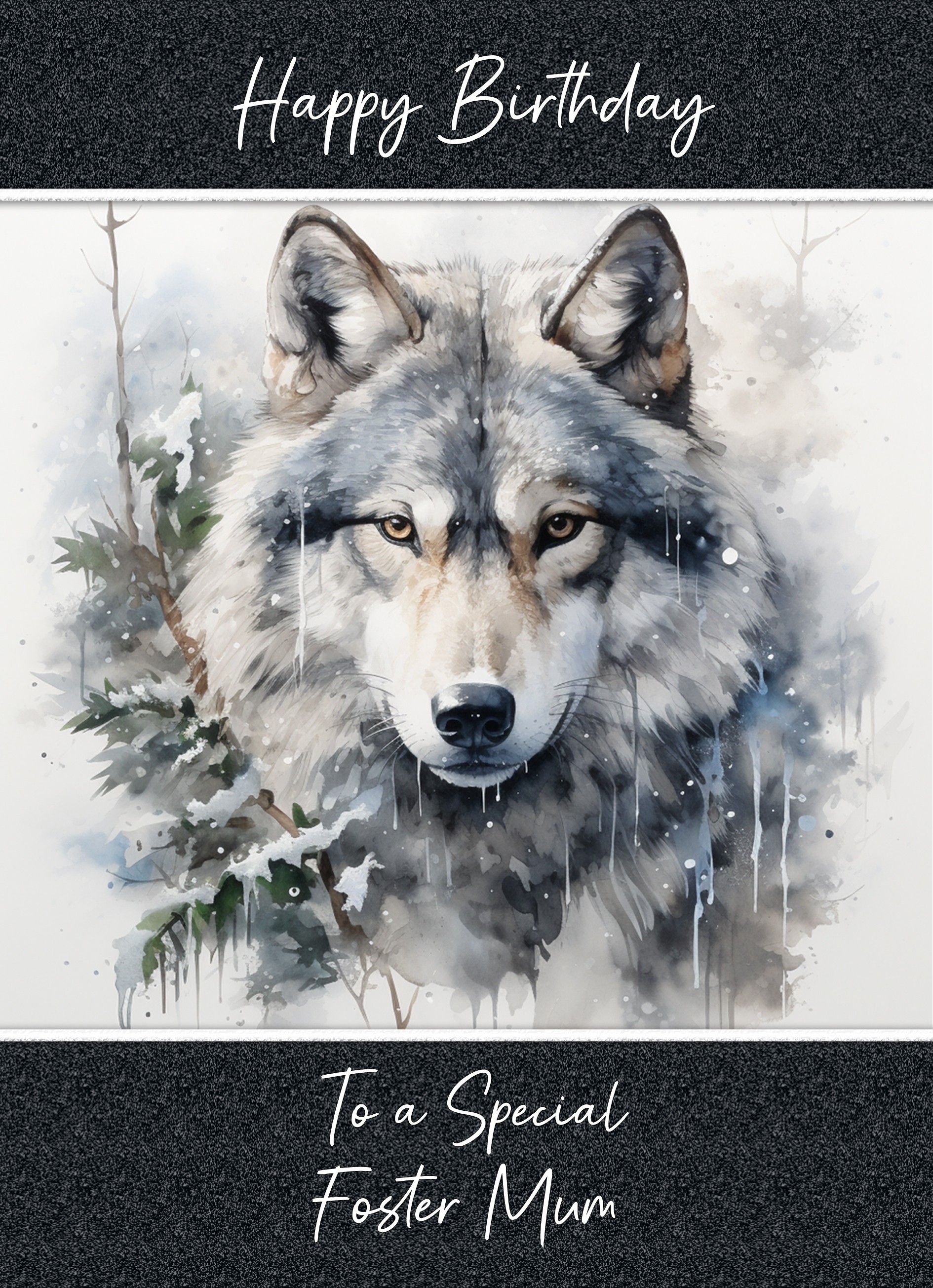 Birthday Card For Foster Mum (Fantasy Wolf Art, Design 2)