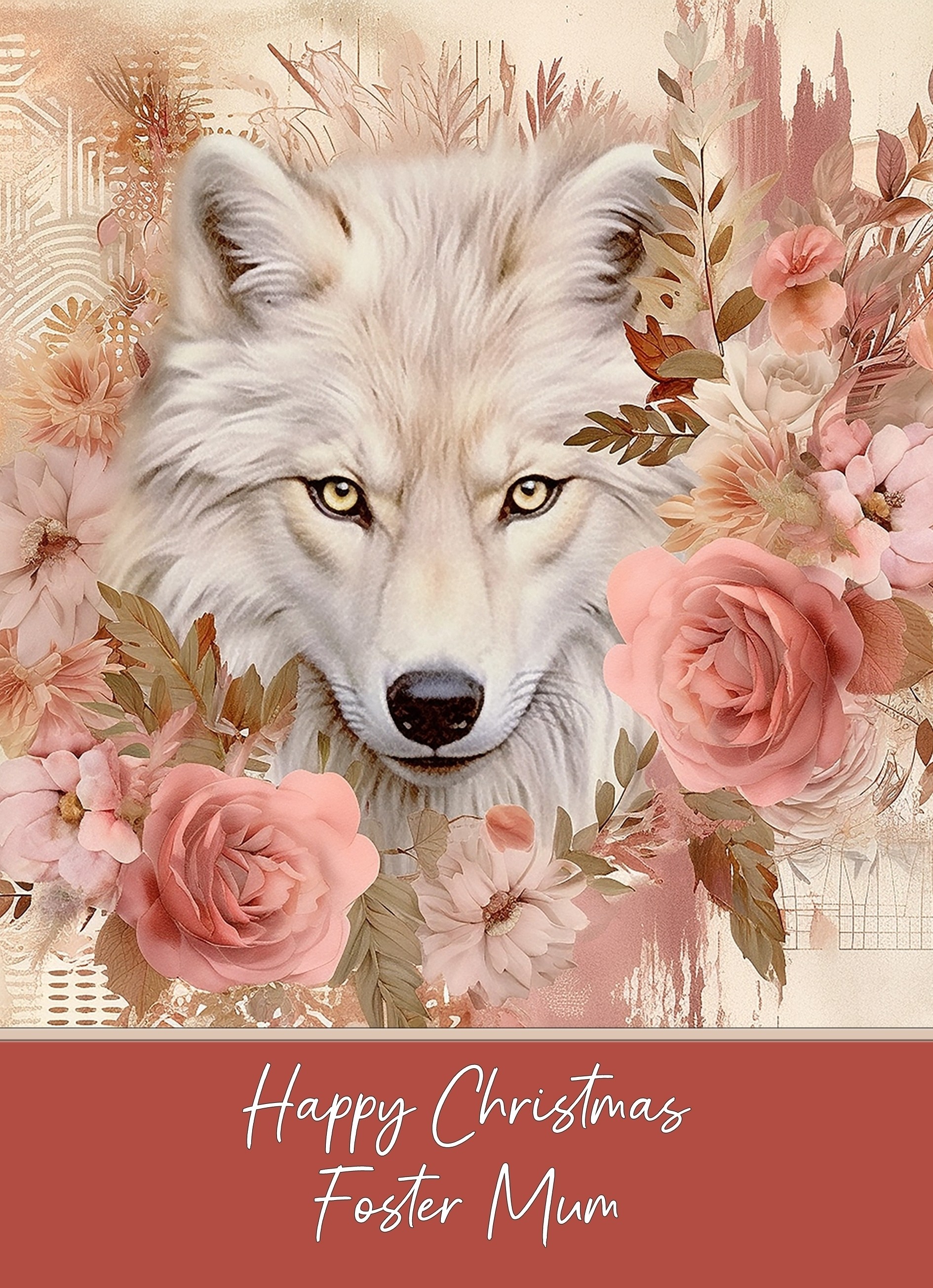 Christmas Card For Foster Mum (Wolf Art, Design 1)