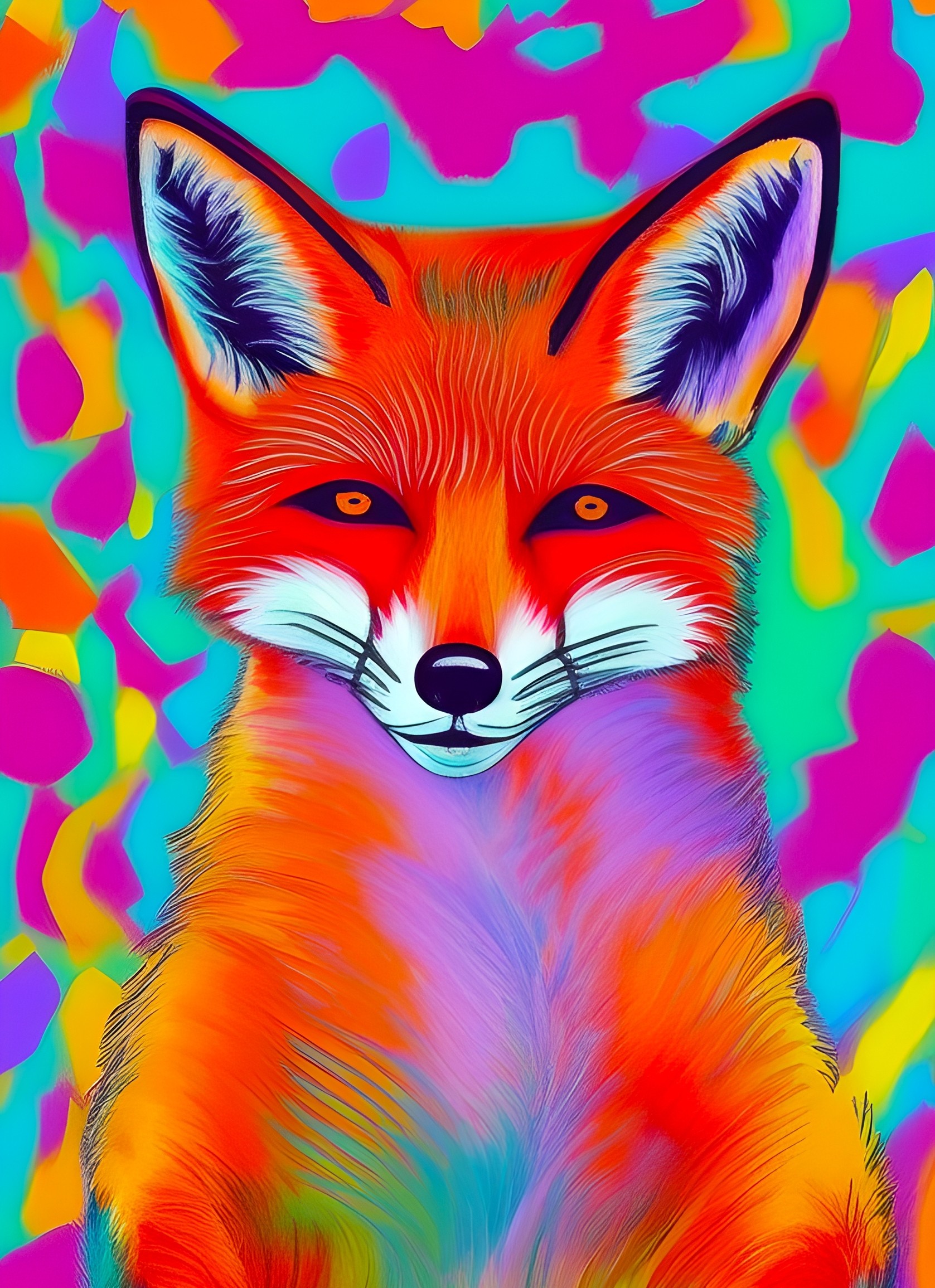 Fox Animal Colourful Abstract Art Blank Greeting Card
