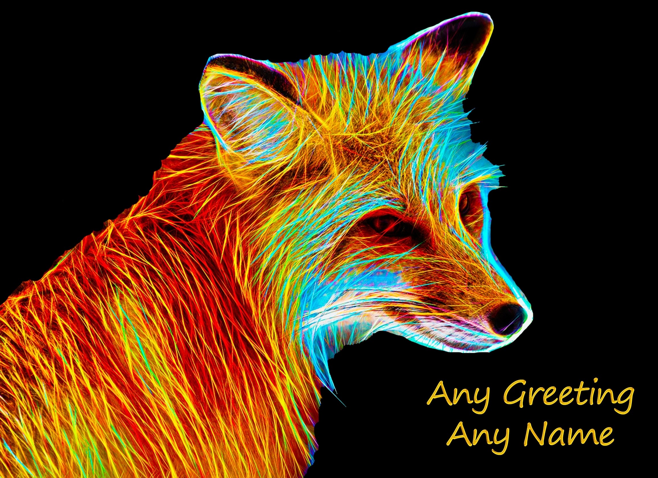 Personalised Fox Neon Art Greeting Card (Birthday, Christmas, Any Occasion)