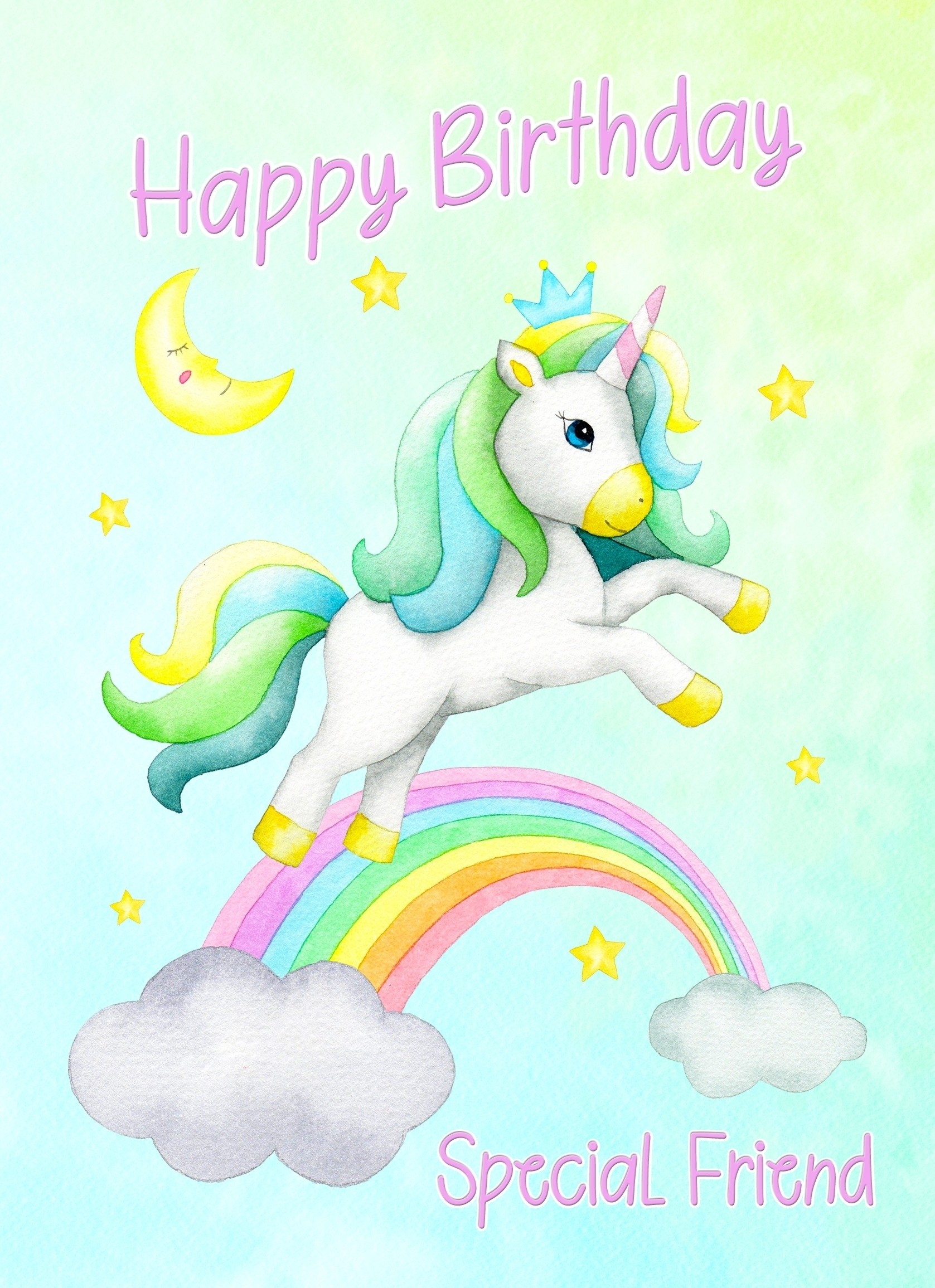 Birthday Card For Special Friend (Unicorn, Green)