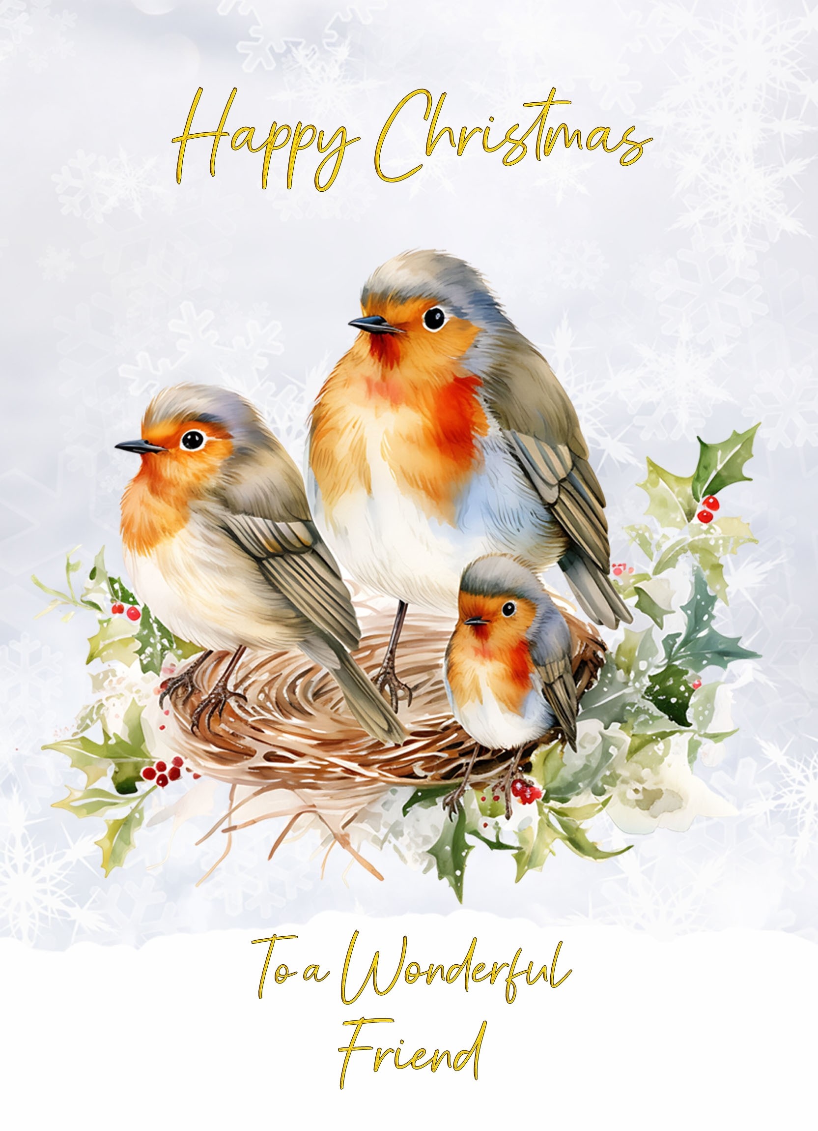 Christmas Card For Friend (Robin Family Art)
