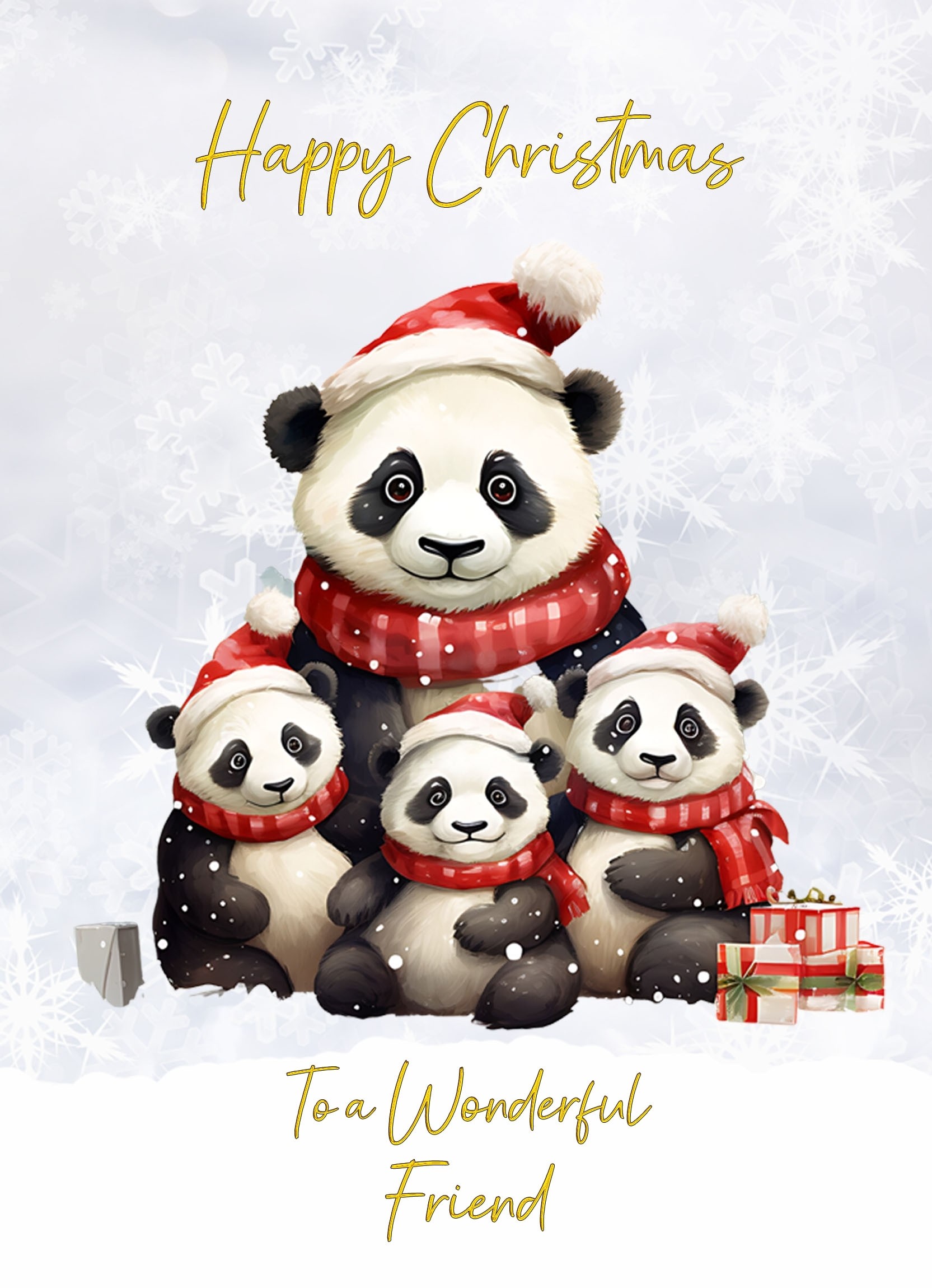 Christmas Card For Friend (Panda Bear Family Art)