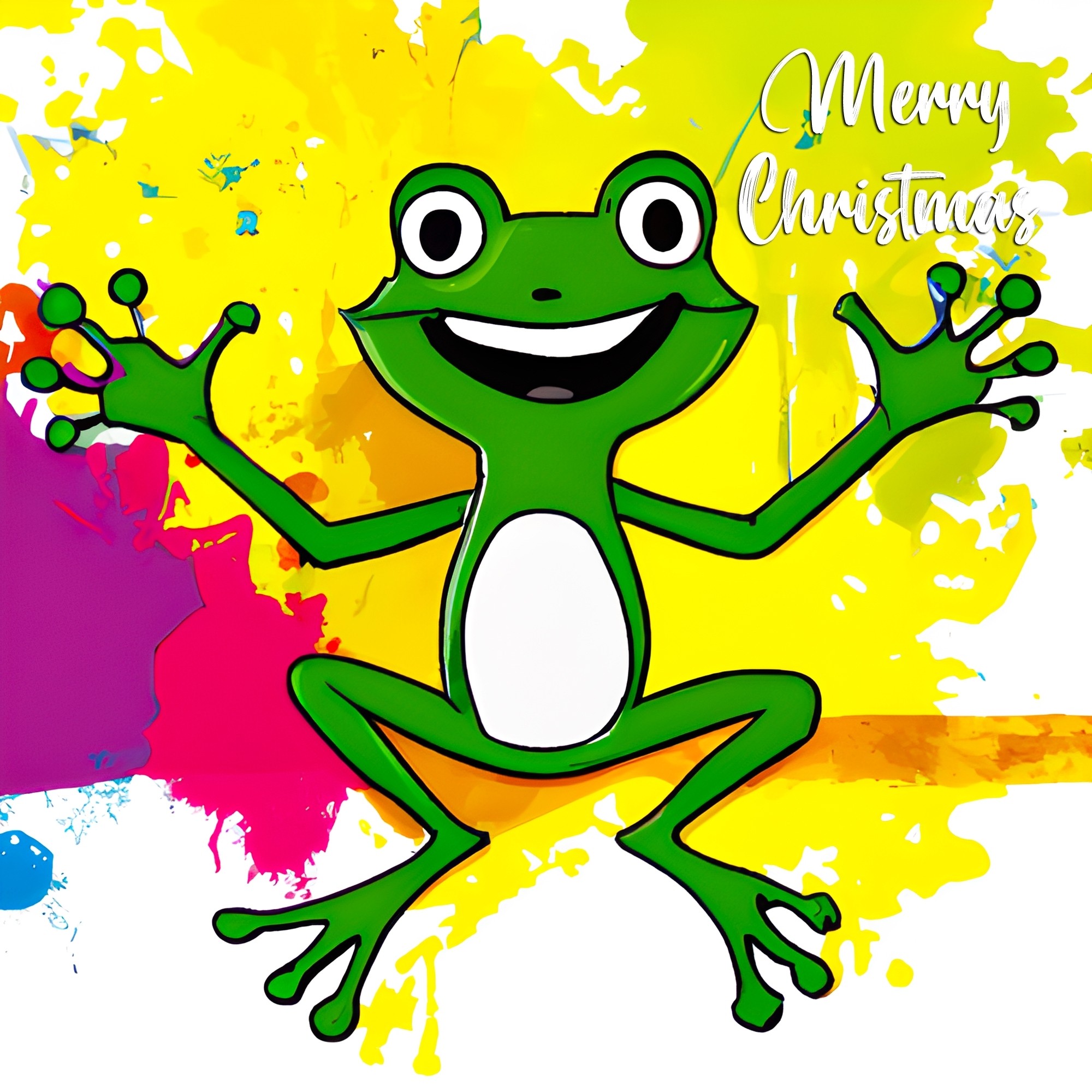 Frog Splash Art Cartoon Square Christmas Card