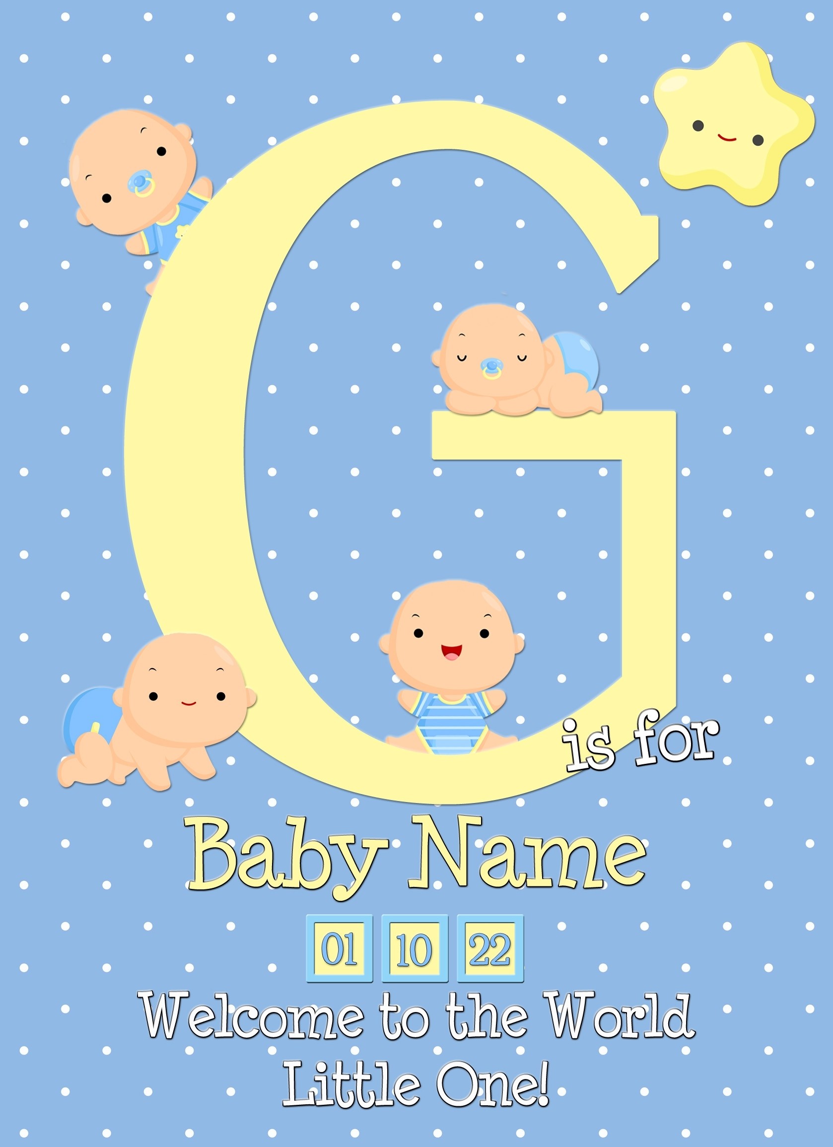 Personalised Baby Boy Birth Greeting Card (Name Starting With 'G')