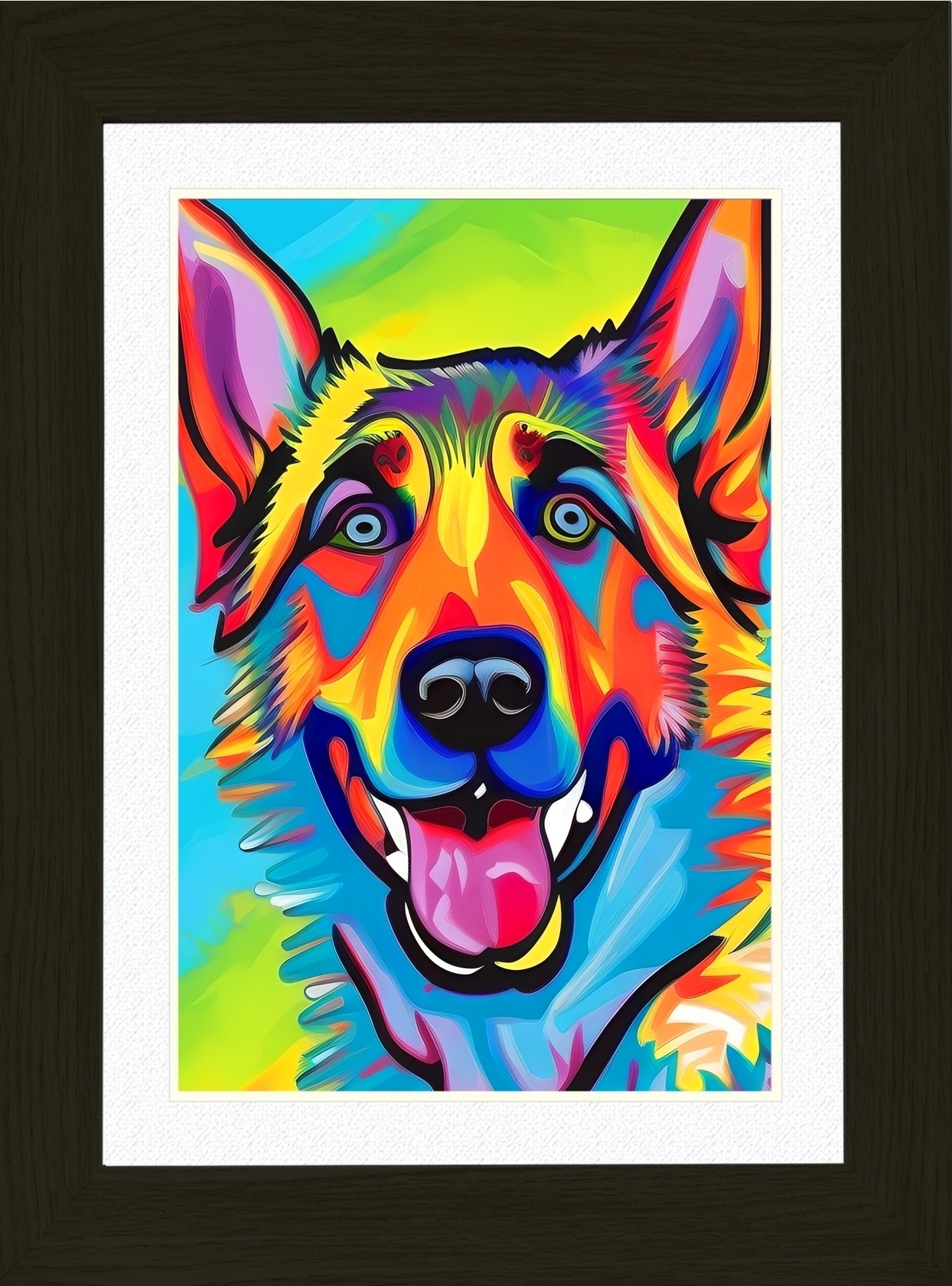 German Shepherd Dog Picture Framed Colourful Abstract Art (A3 Black Frame)
