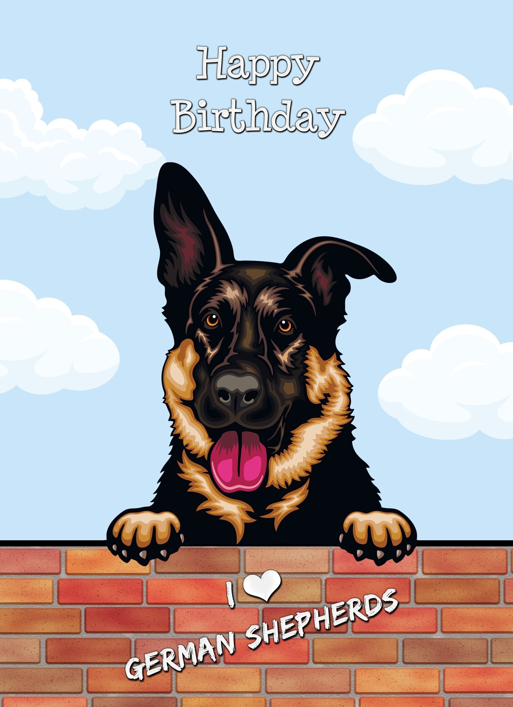 German Shepherd Dog Birthday Card (Art, Clouds)