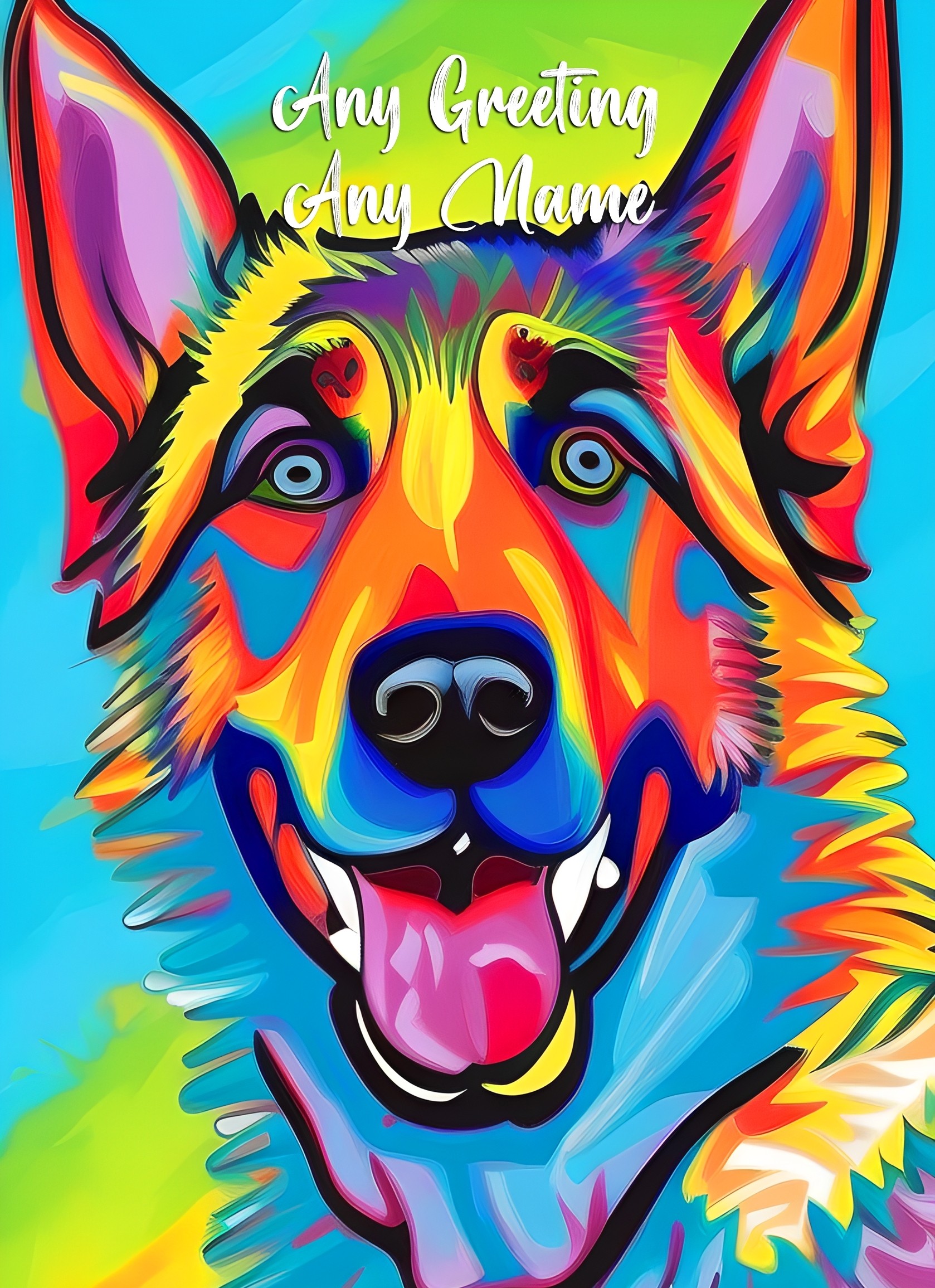 Personalised German Shepherd Dog Colourful Abstract Art Blank Greeting Card (Birthday, Fathers Day, Any Occasion)