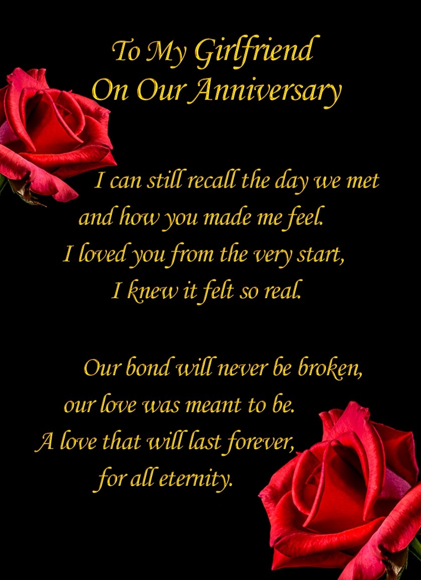 to My Girlfriend' Anniversary Verse Poem Greeting Card