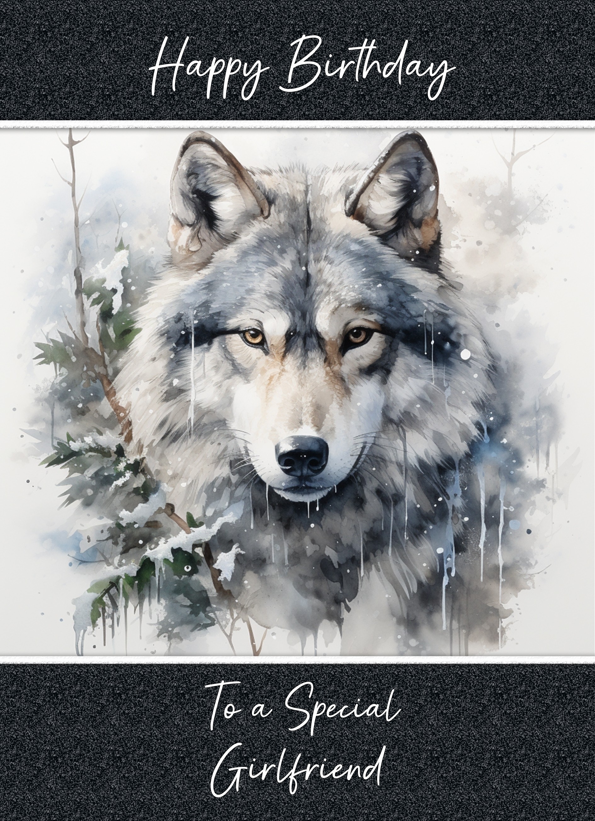 Birthday Card For Girlfriend (Fantasy Wolf Art, Design 2)