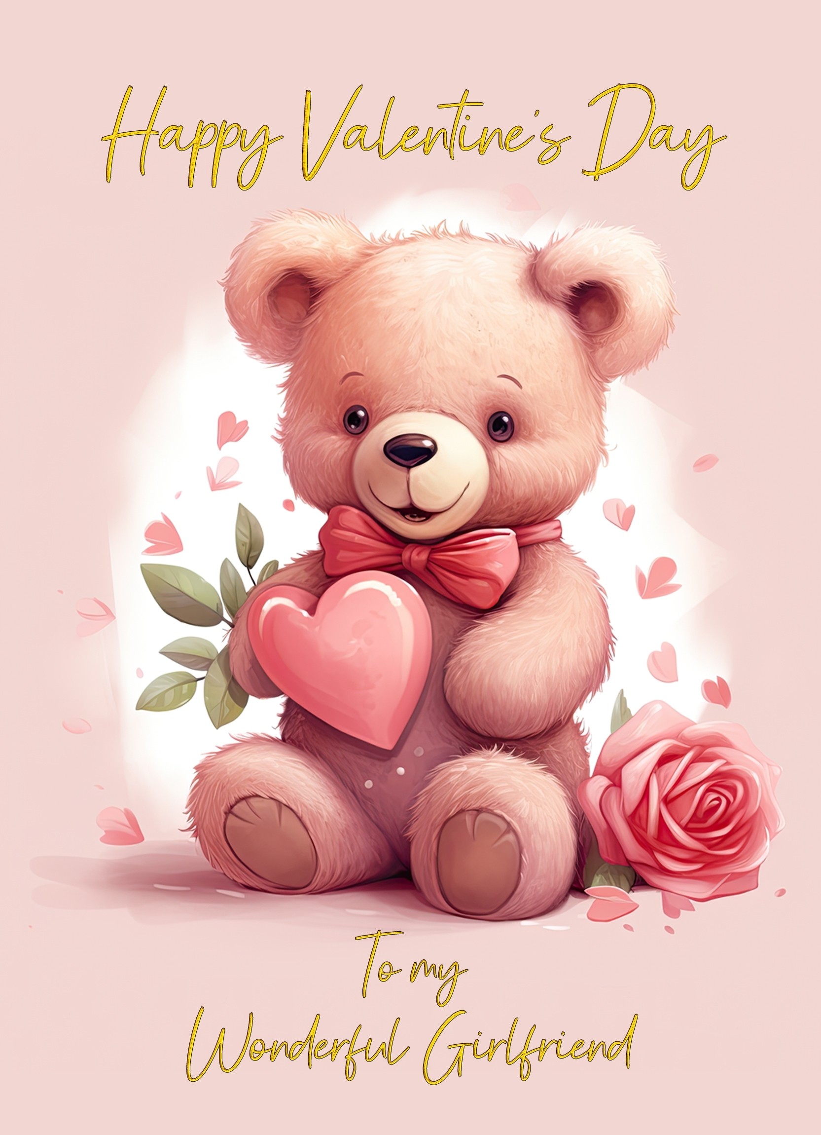 Valentines Day Card for Girlfriend (Cuddly Bear, Design 4)