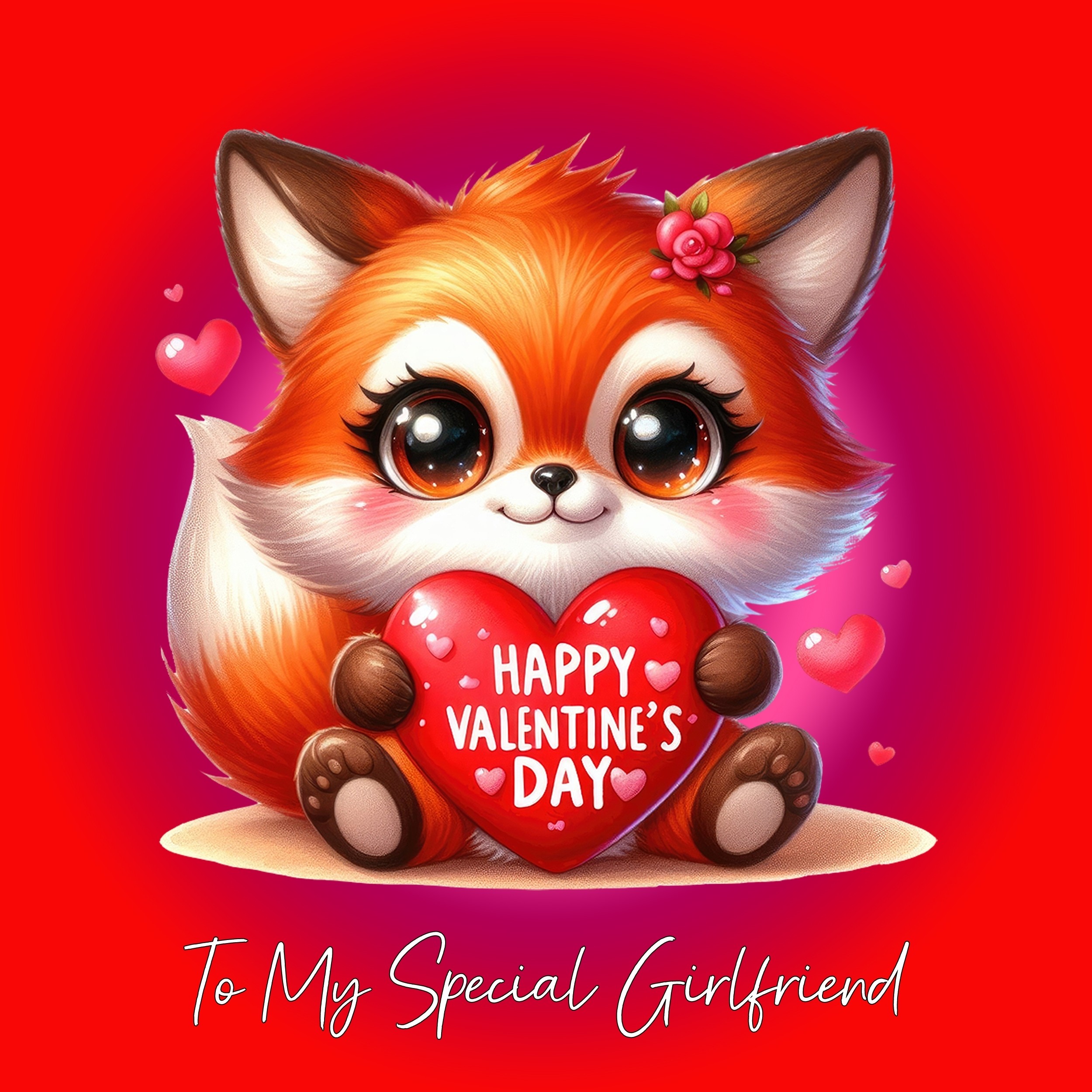 Valentines Day Square Card for Girlfriend (Fox)