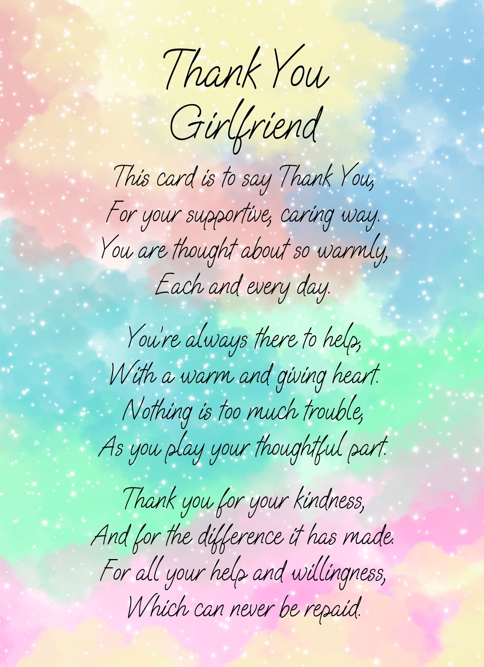 Thank You Poem Verse Card For Girlfriend