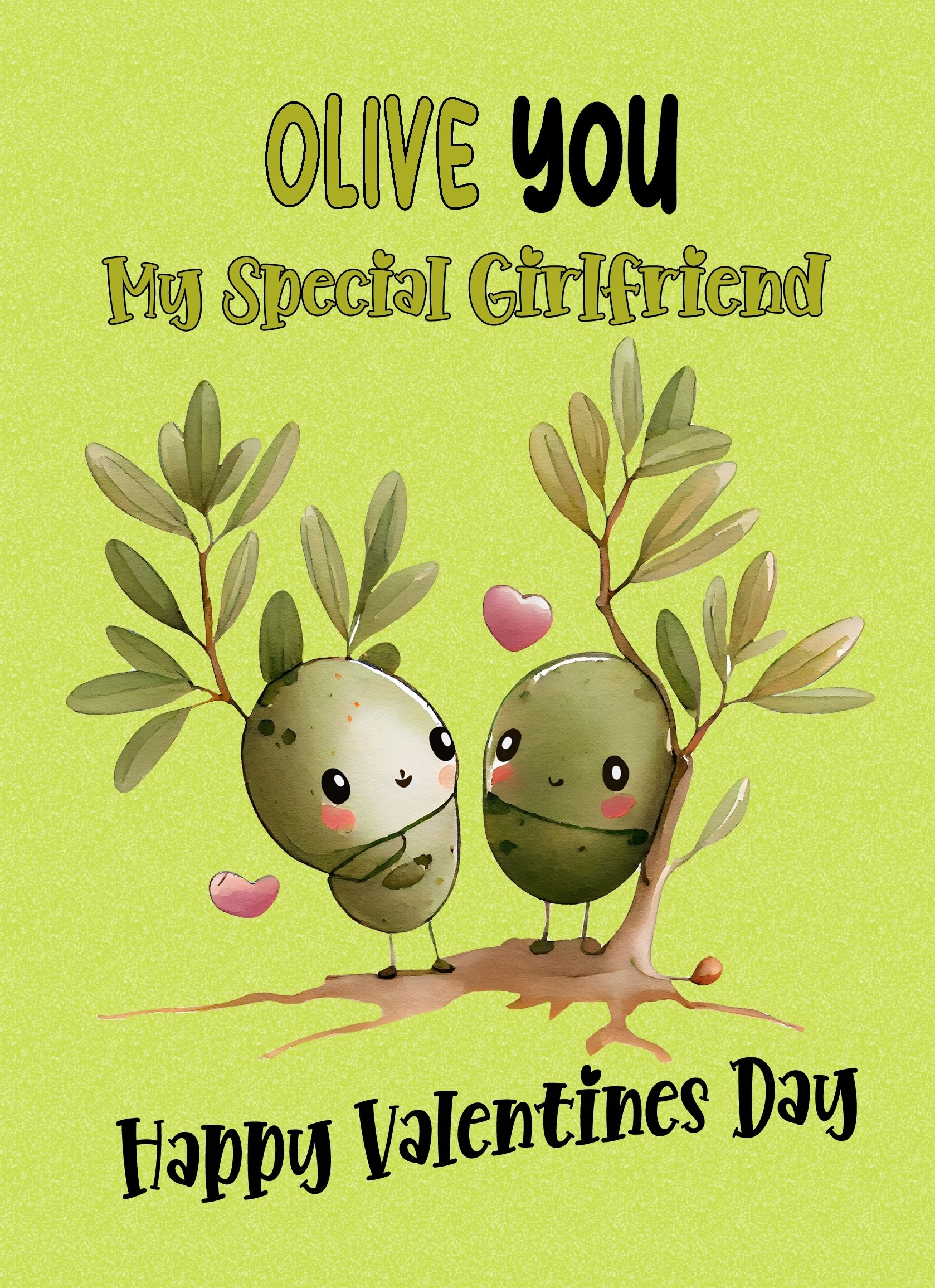 Funny Pun Valentines Day Card for Girlfriend (Olive You)