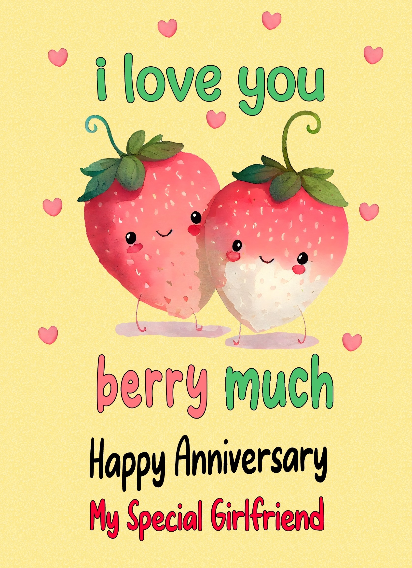 Funny Pun Romantic Anniversary Card for Girlfriend (Berry Much)