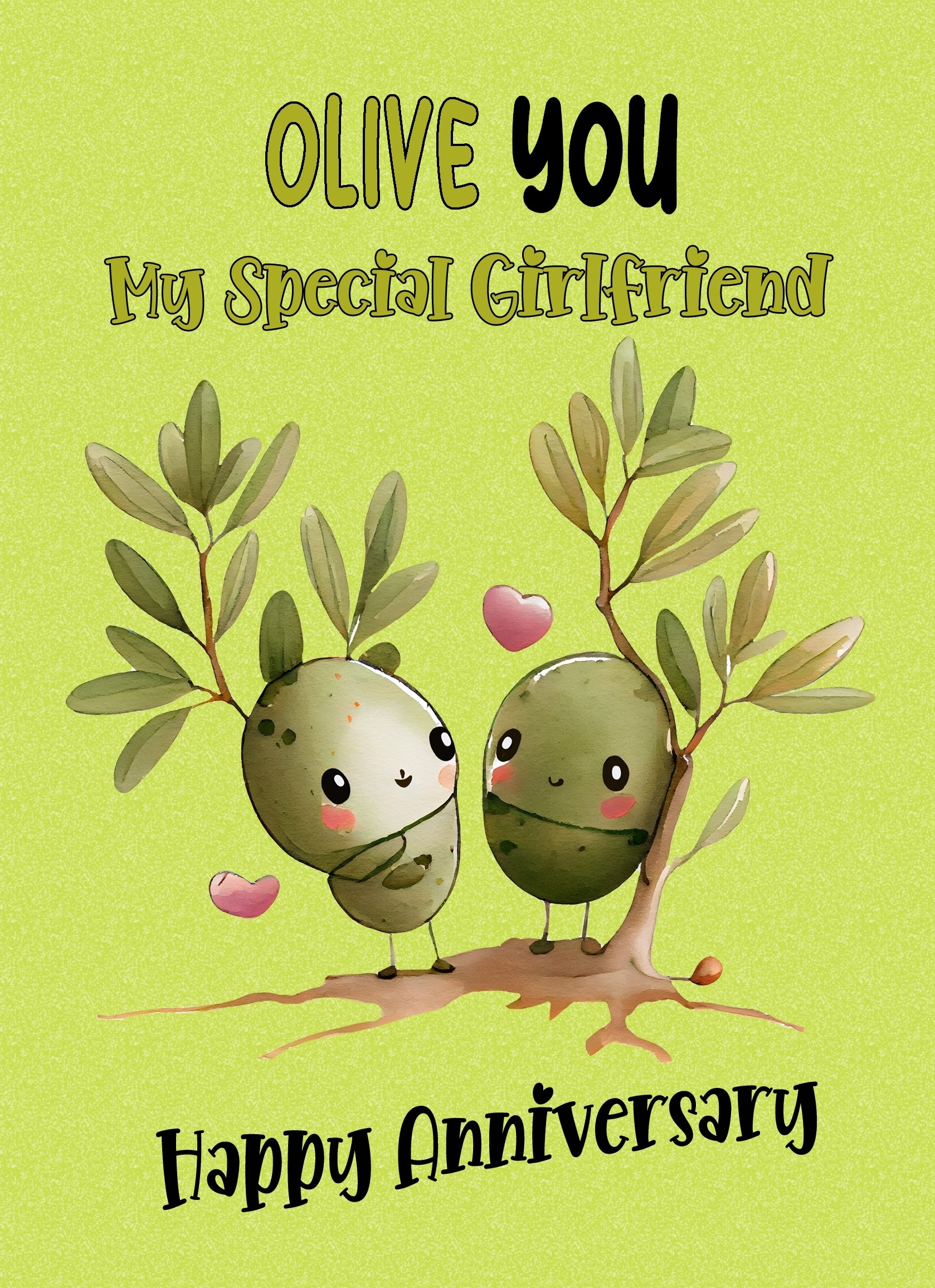 Funny Pun Romantic Anniversary Card for Girlfriend (Olive You)