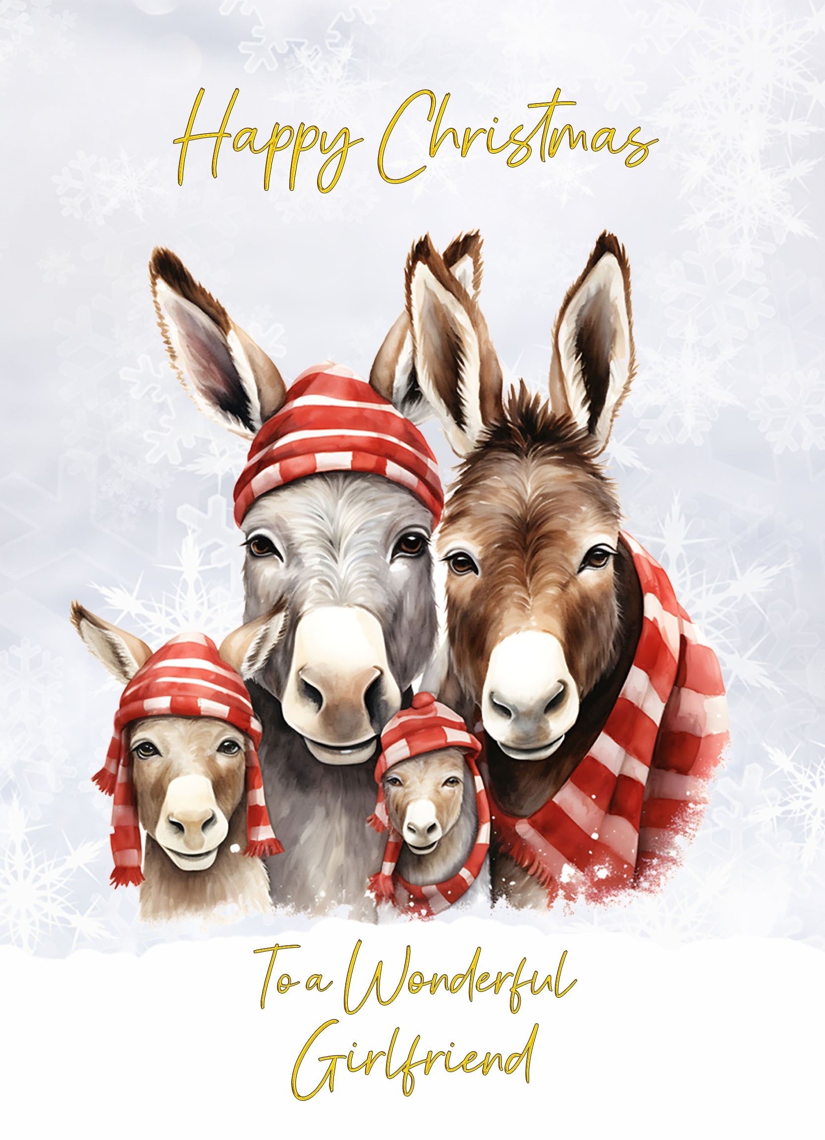 Christmas Card For Girlfriend (Donkey Family Art)