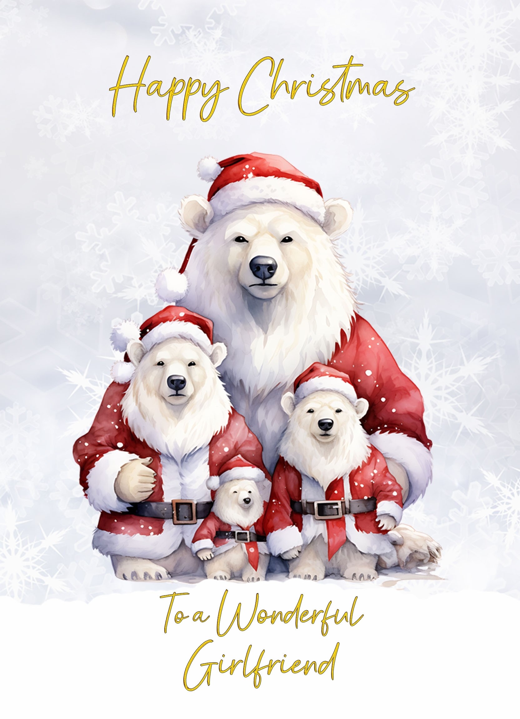 Christmas Card For Girlfriend (Polar Bear Family Art)