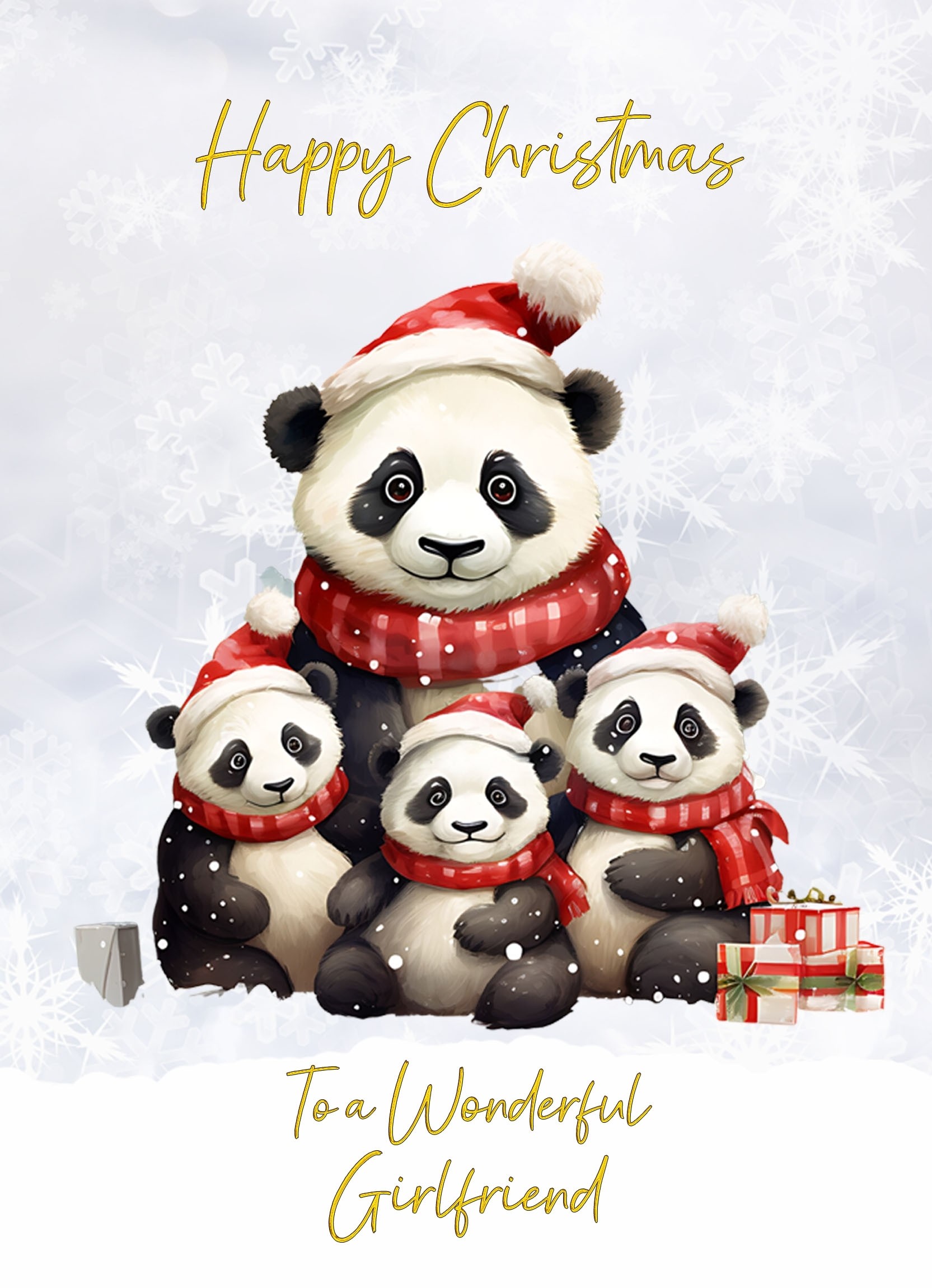 Christmas Card For Girlfriend (Panda Bear Family Art)