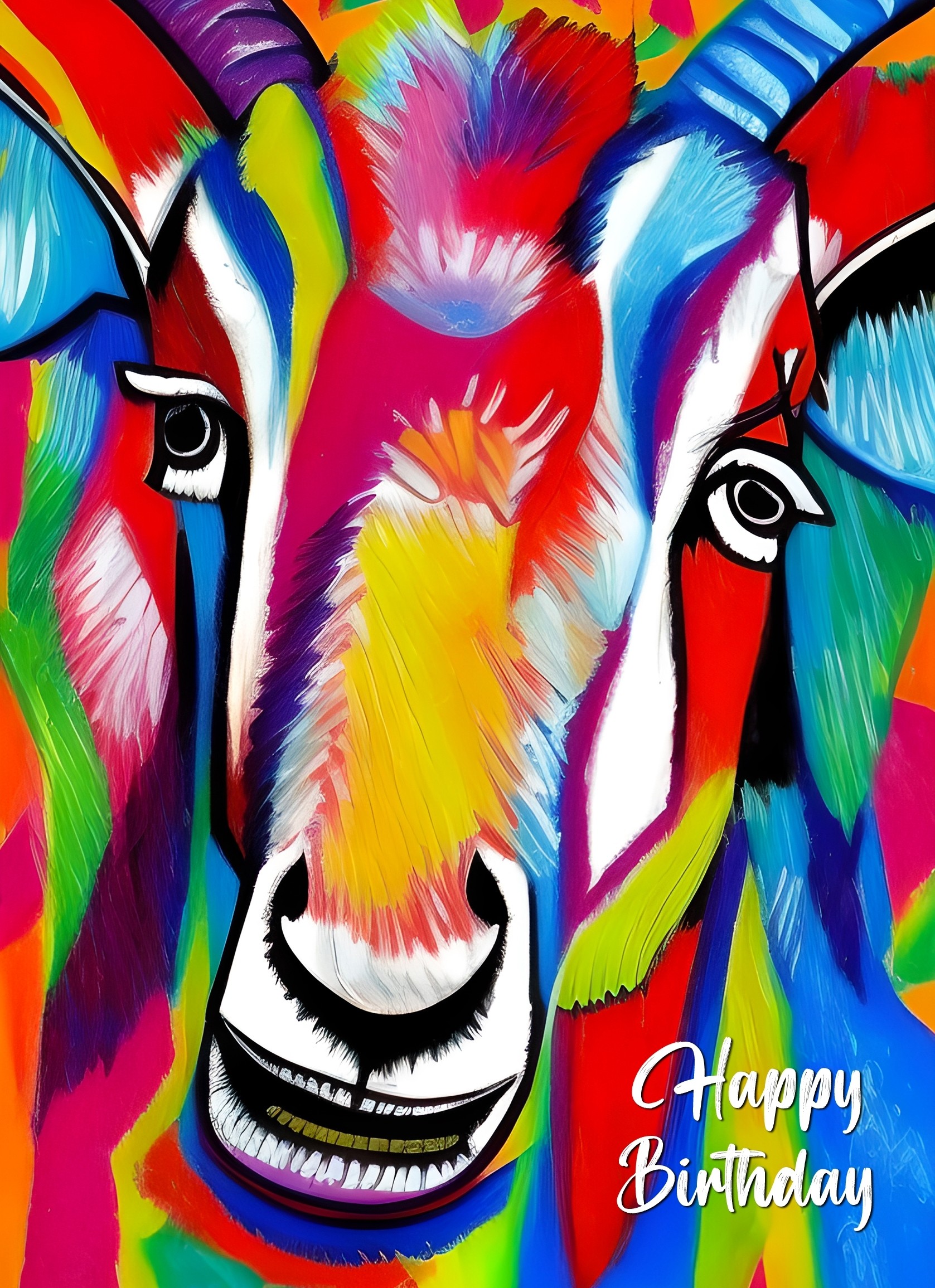 Goat Animal Colourful Abstract Art Birthday Card