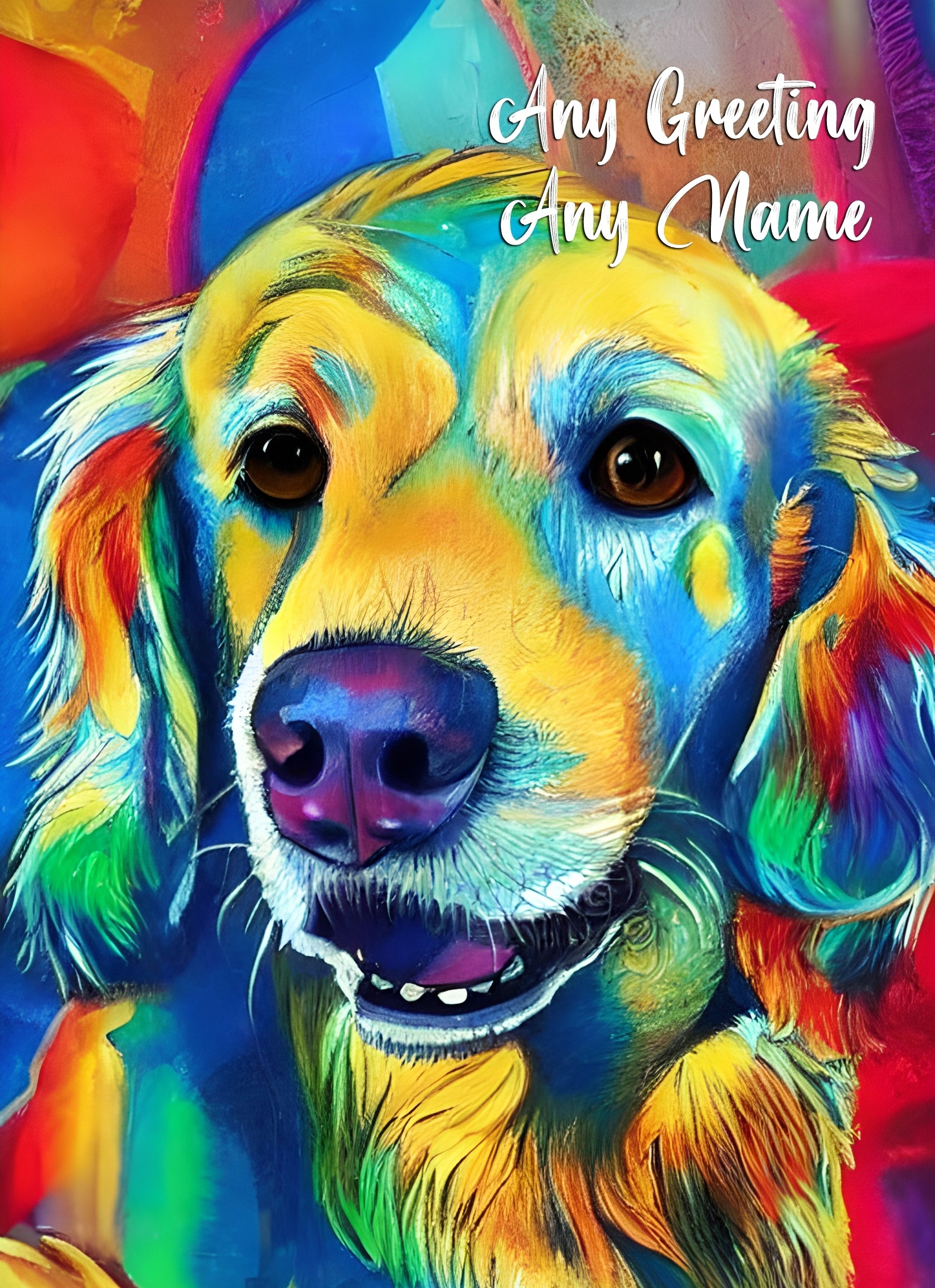 Personalised Golden Retriever Dog Colourful Abstract Art Greeting Card (Birthday, Fathers Day, Any Occasion)