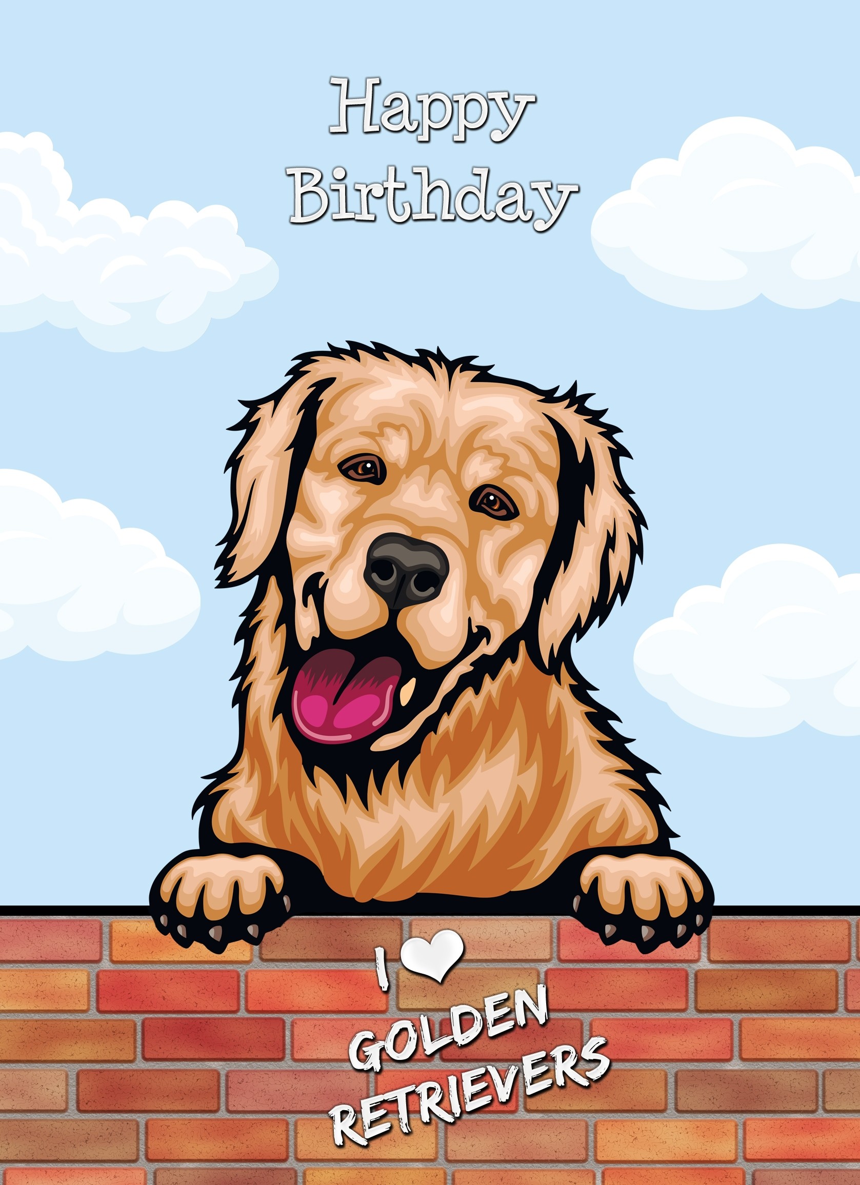 Golden Retriever Dog Birthday Card (Art, Clouds)