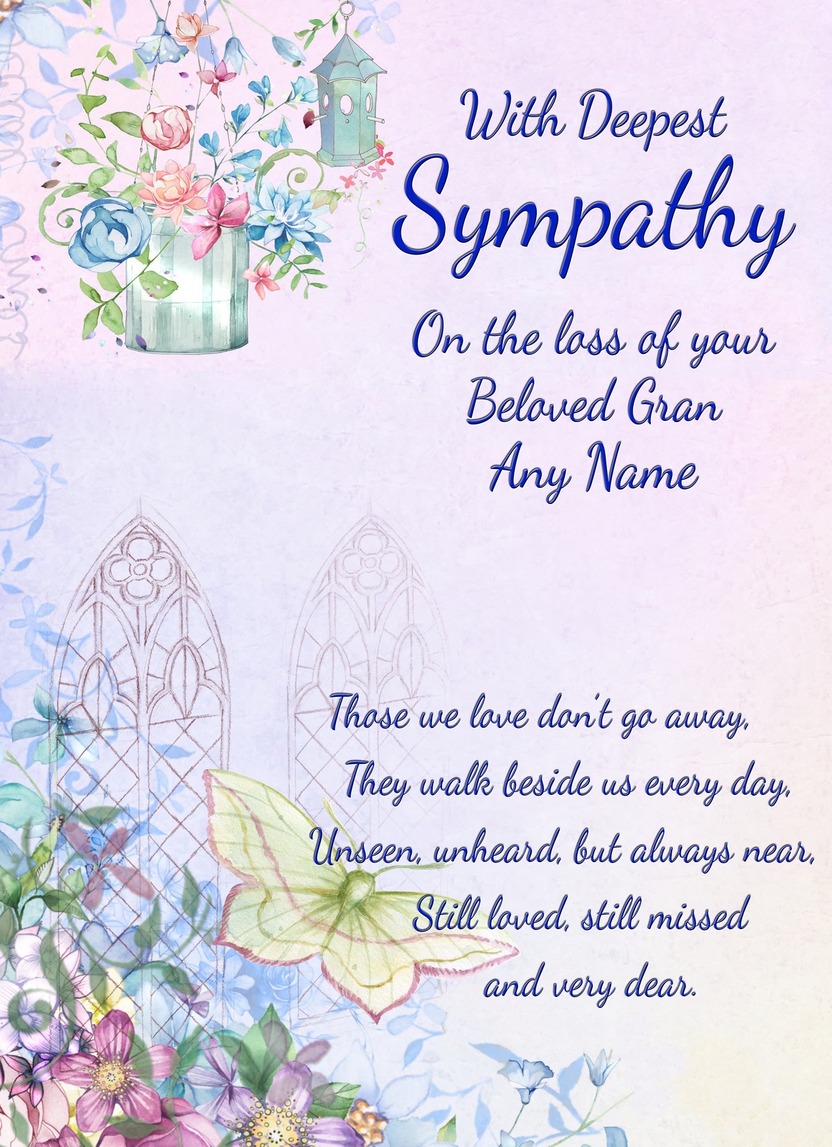 Personalised Sympathy Bereavement Card (Deepest Sympathy, Beloved Gran)