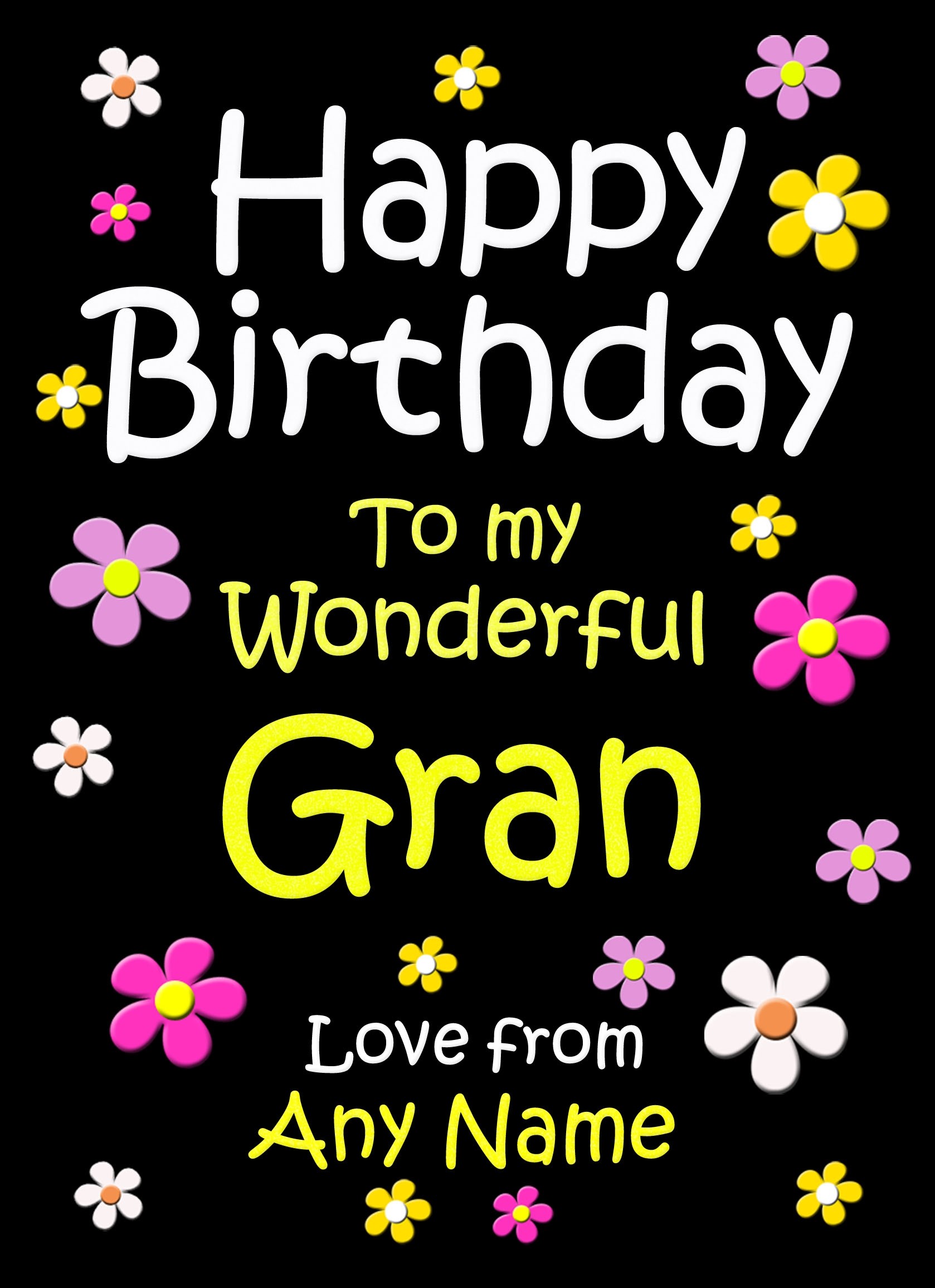 Personalised Gran Birthday Card (Black)