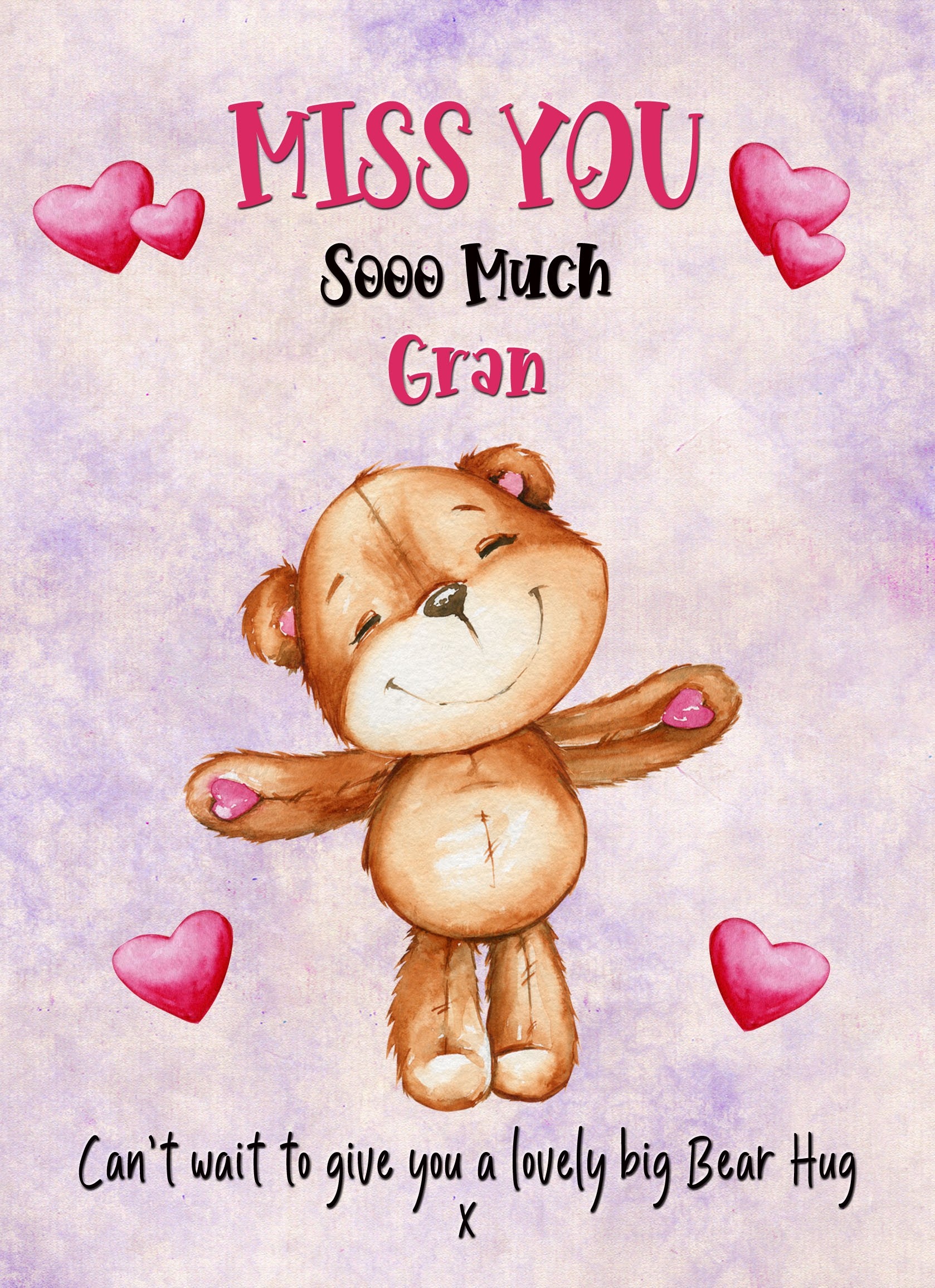 Missing You Card For Gran (Hearts)