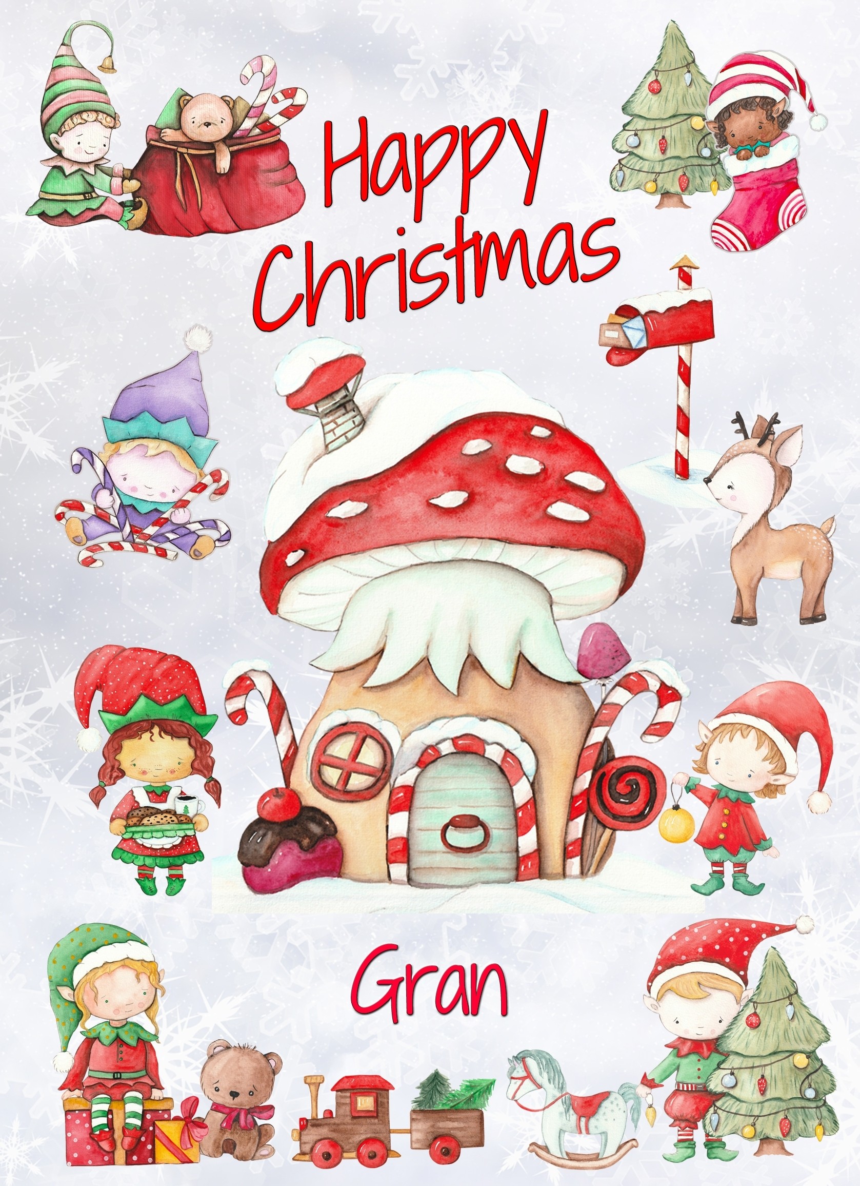 Christmas Card For Gran (Elf, White)