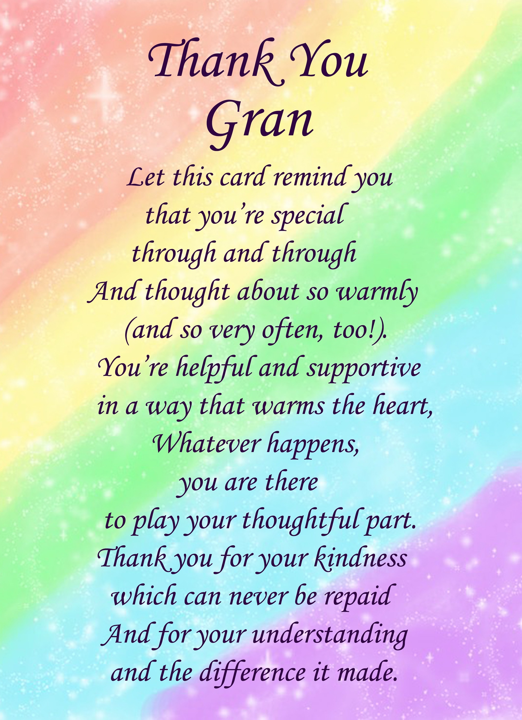 Thank You Gran Poem Verse Greeting Card