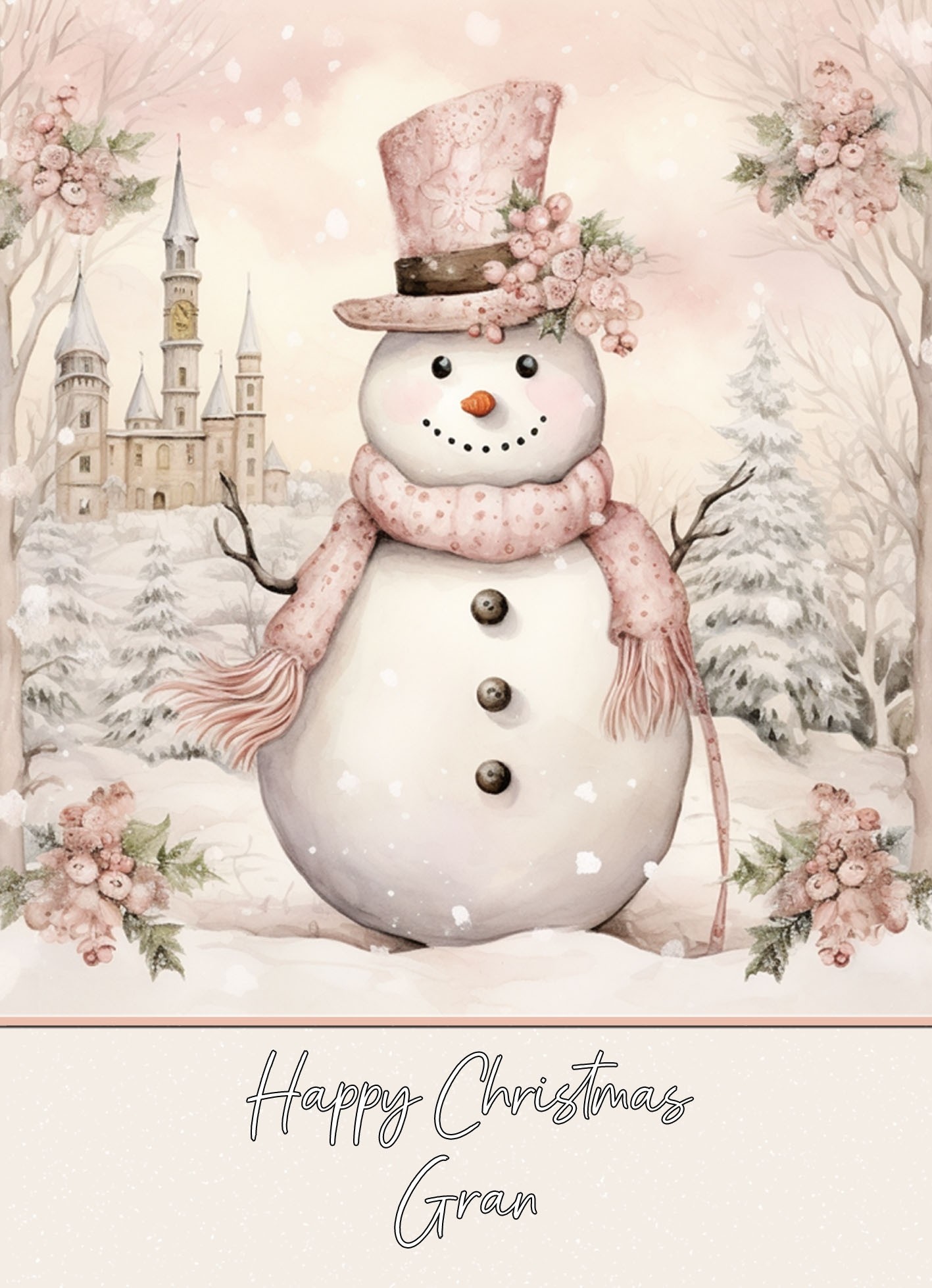 Snowman Art Christmas Card For Gran (Design 2)