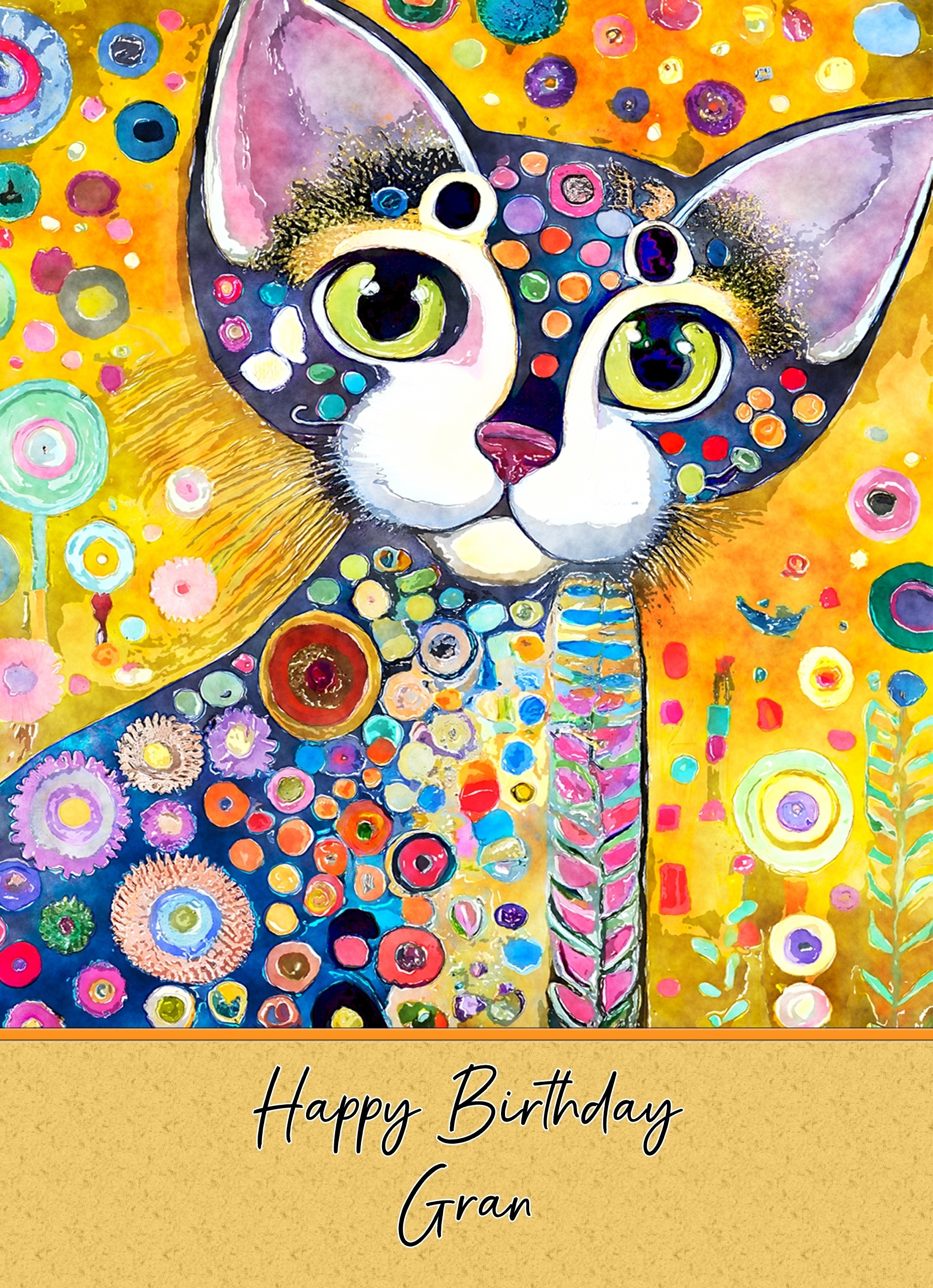 Birthday Card For Gran (Cat Art Painting, Design 2)