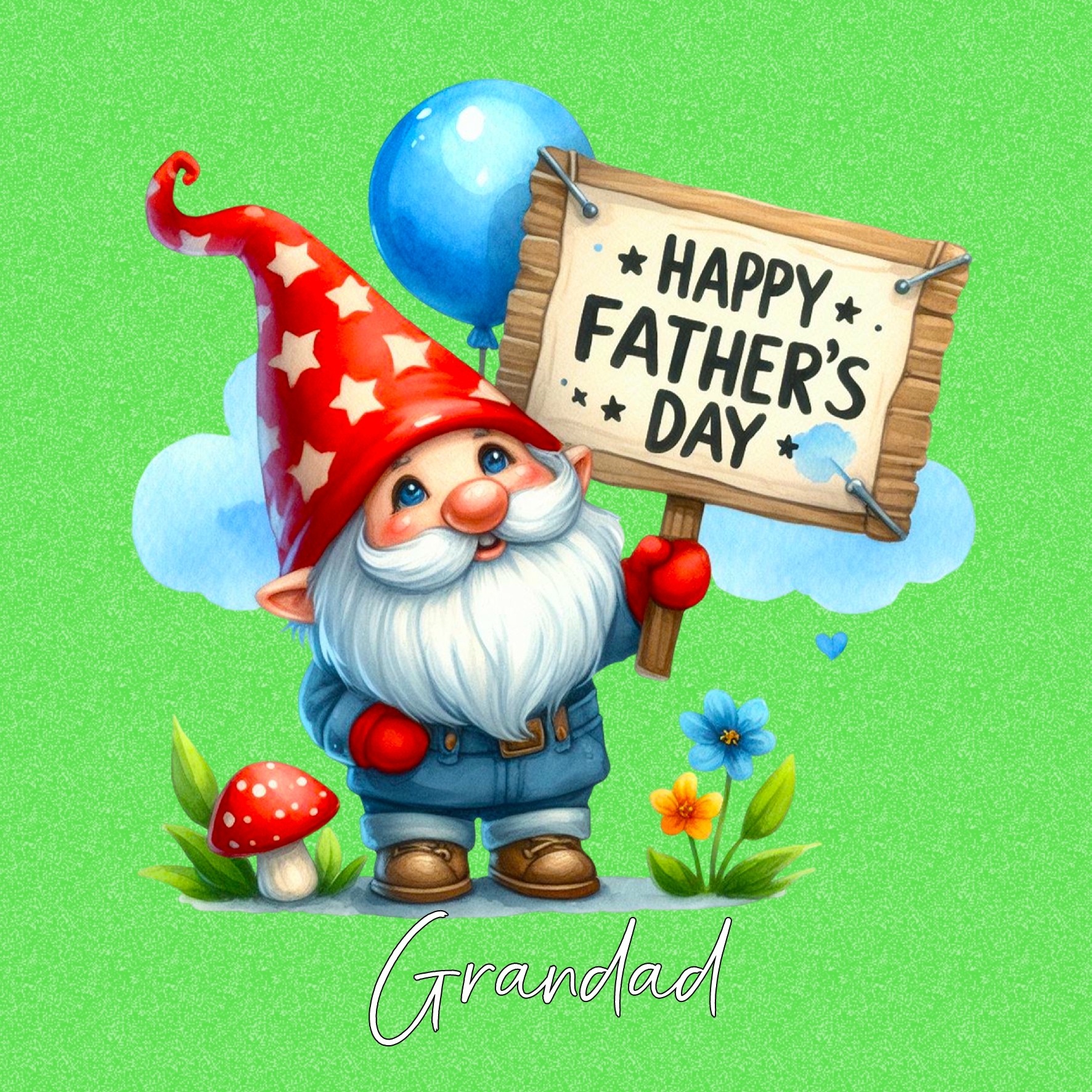 Gnome Funny Art Square Fathers Day Card For Grandad (Design 4)