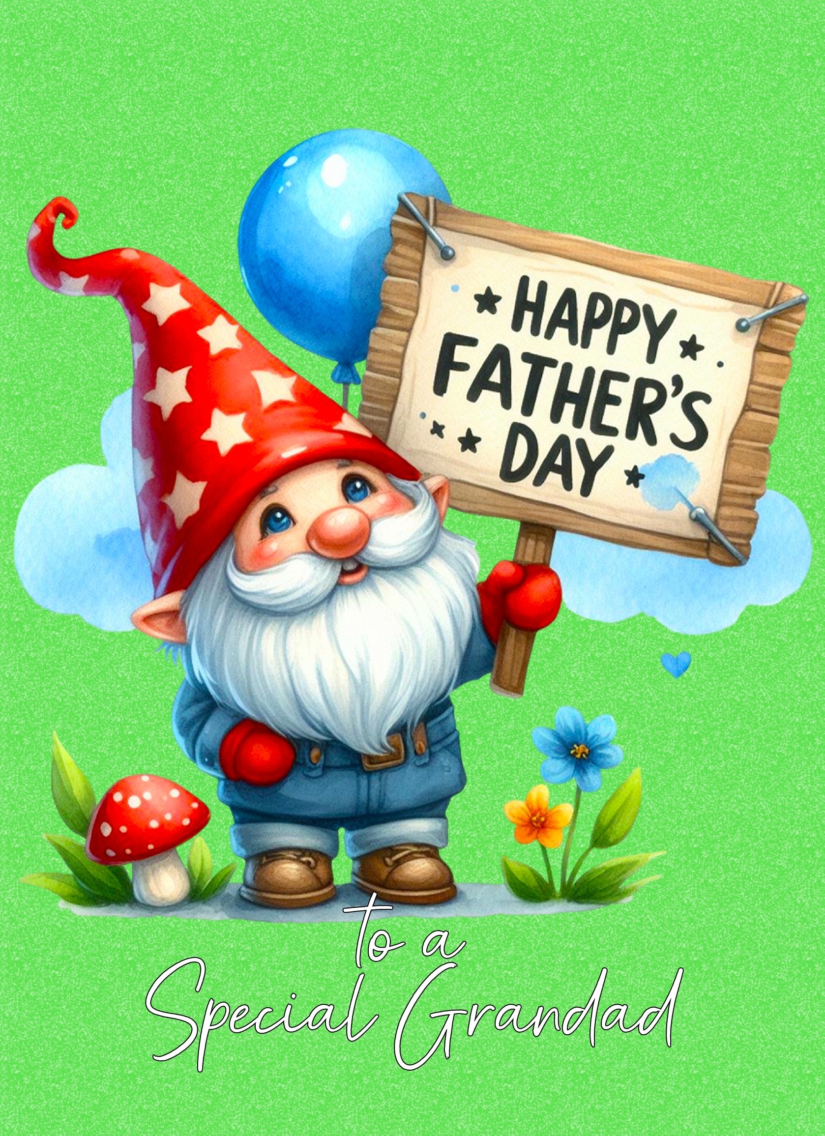 Gnome Funny Art Fathers Day Card For Grandad (Design 4)