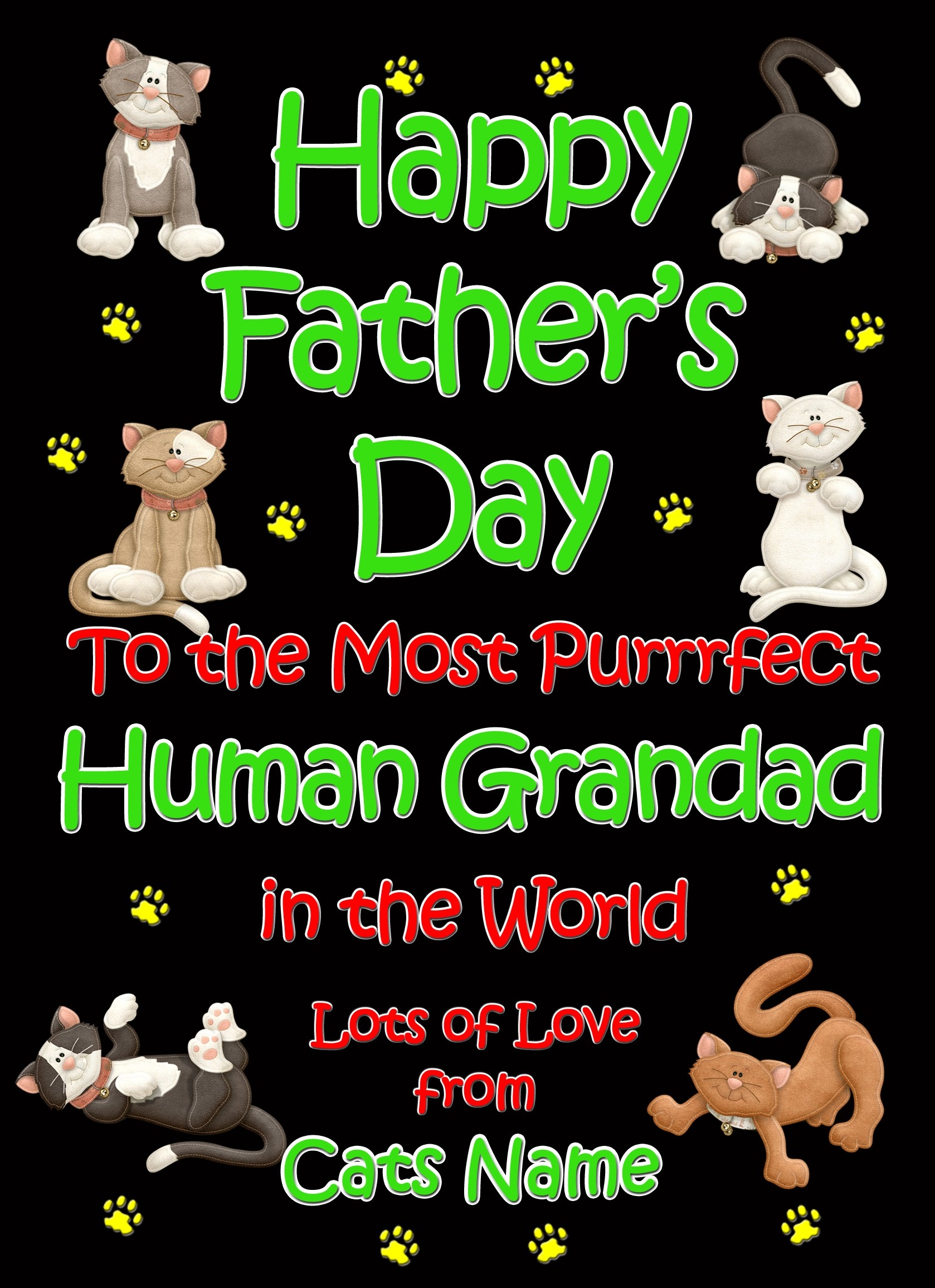 Personalised From The Cat Fathers Day Card (Black, Purrrfect Human Grandad)