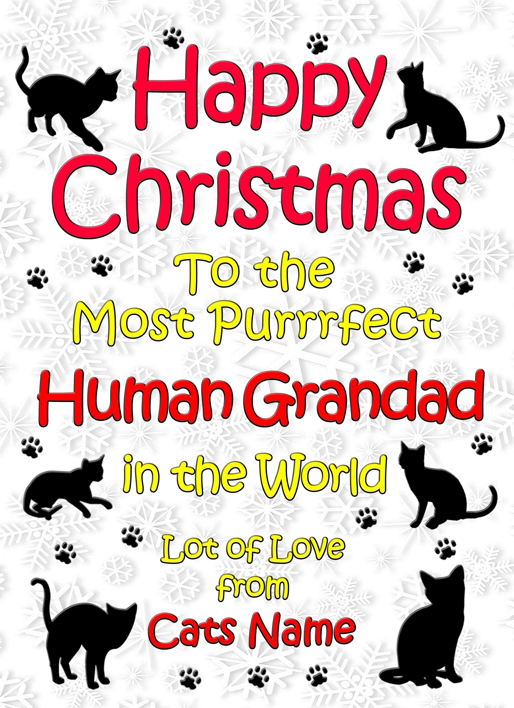 Personalised From The Cat Christmas Card (Human Grandad, White)