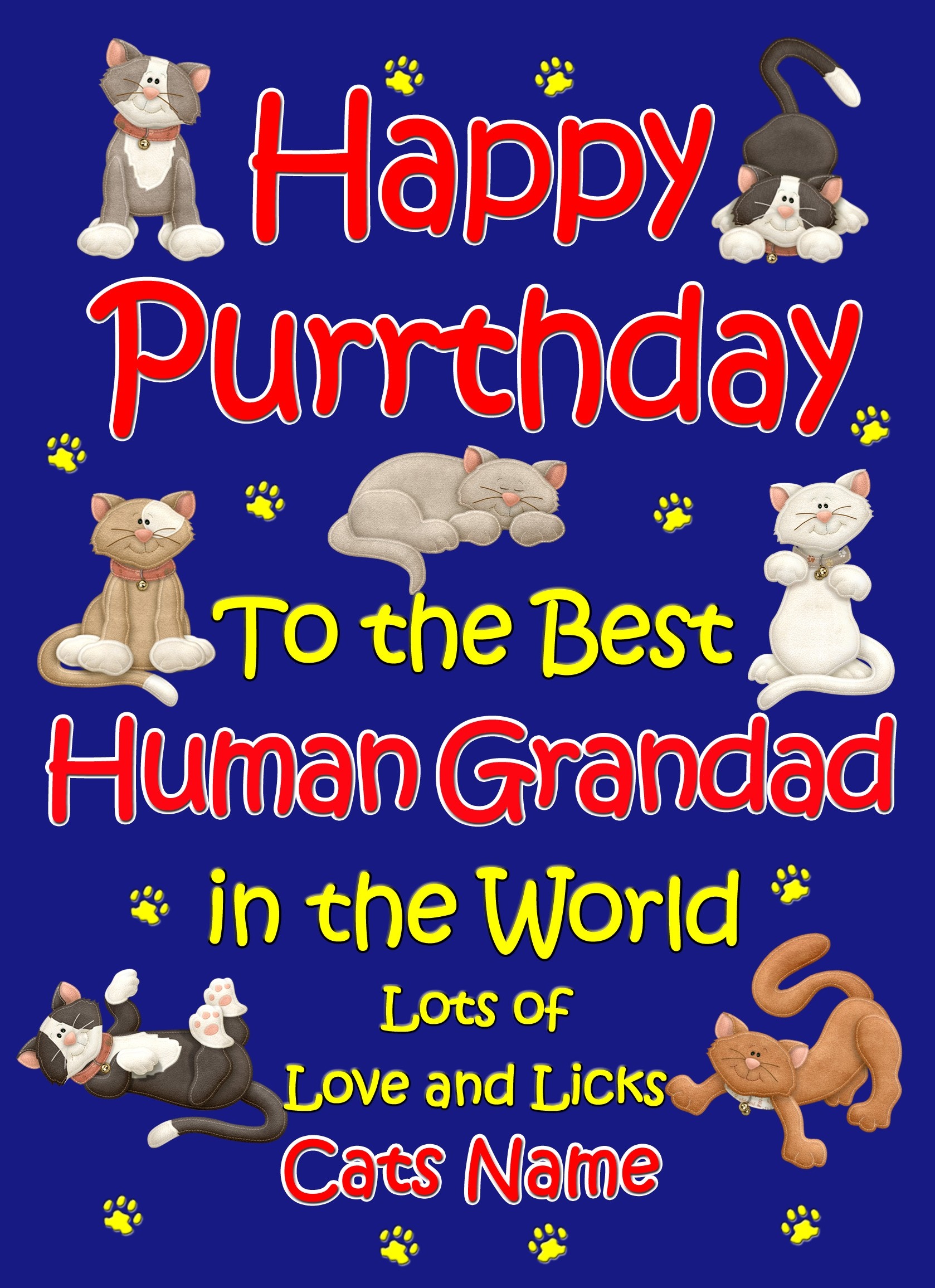 Personalised From The Cat Birthday Card (Blue, Human Grandad, Happy Purrthday)