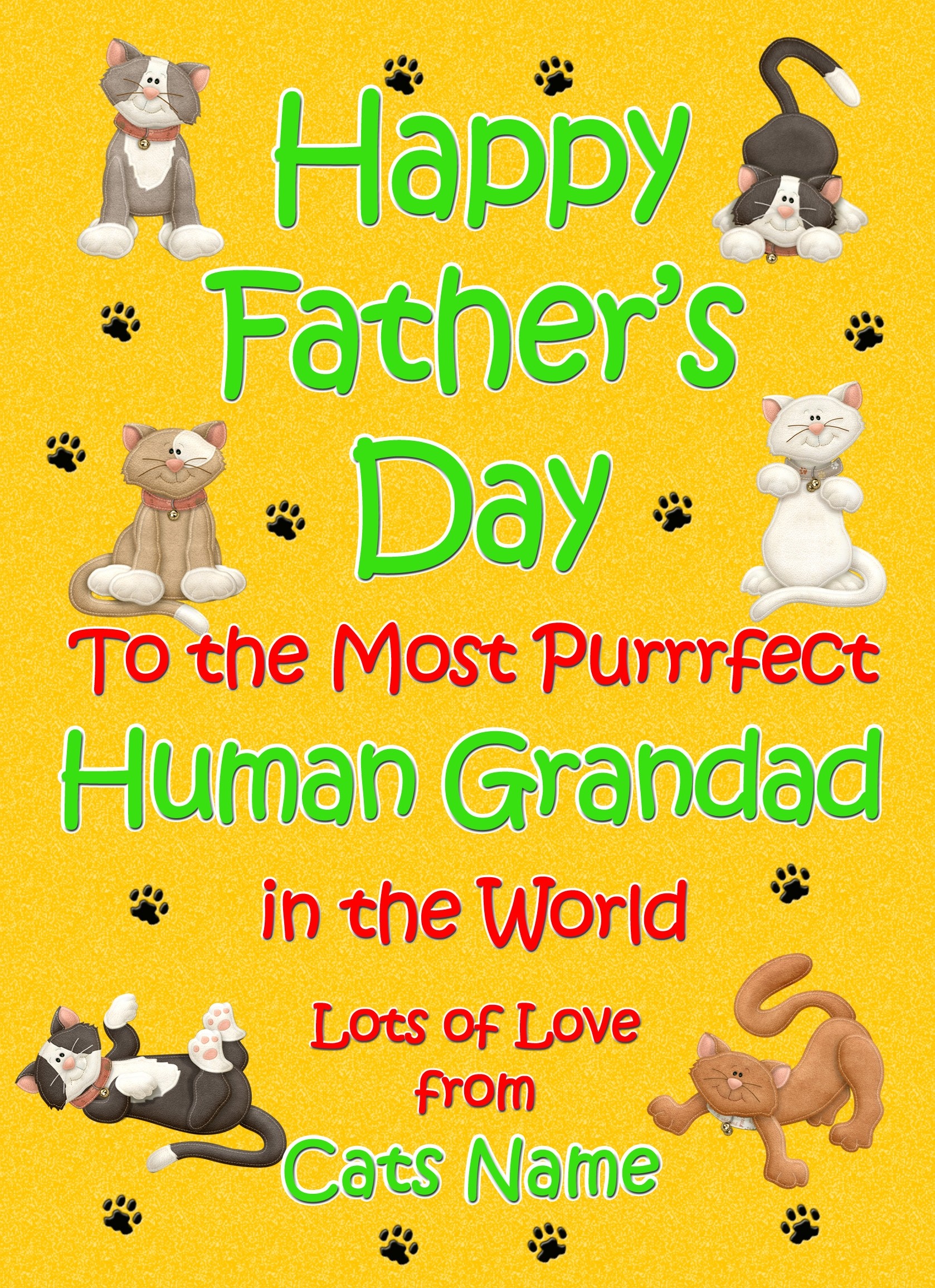 Personalised From The Cat Fathers Day Card (Yellow, Purrrfect Human Grandad)