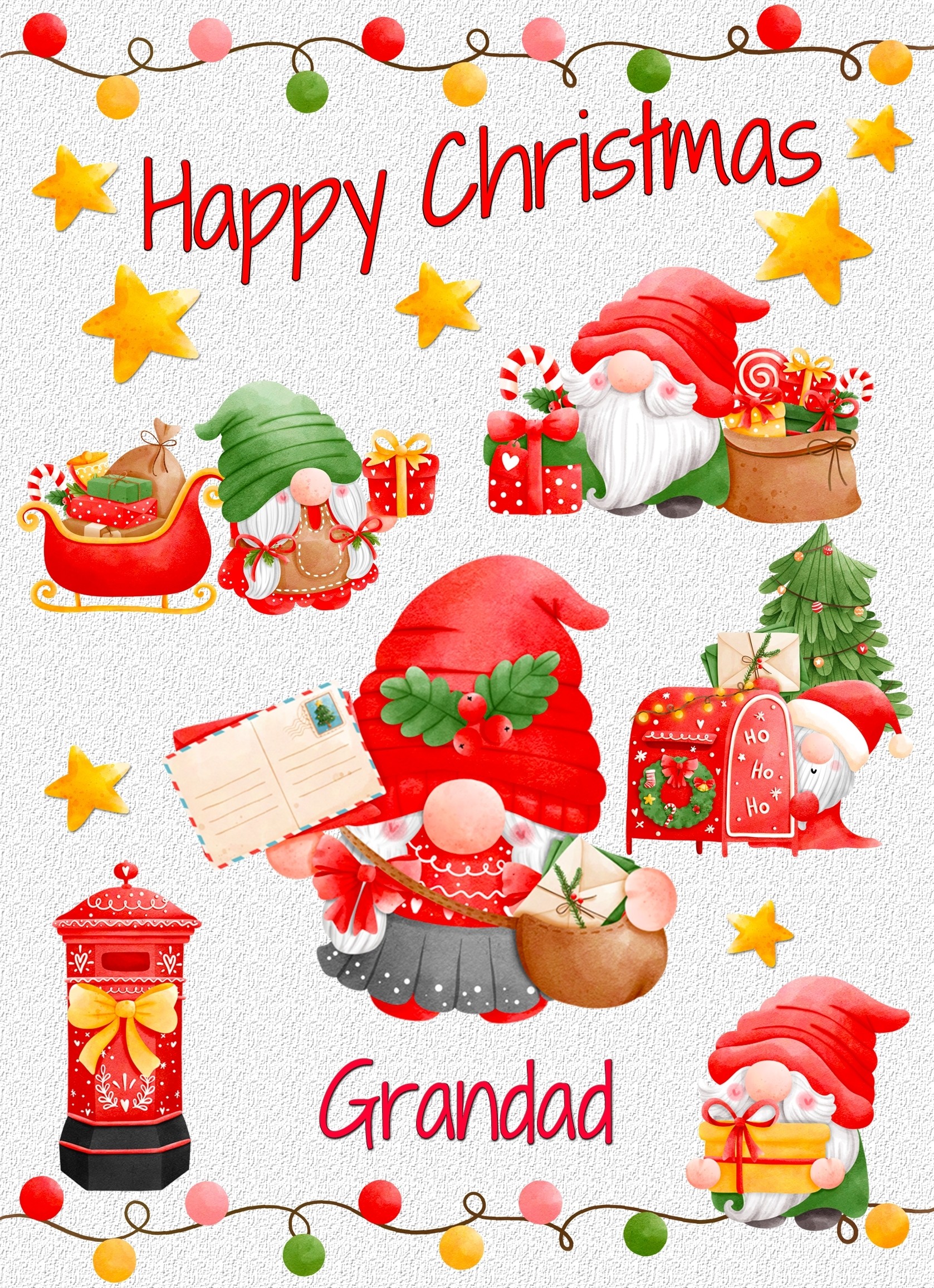 Christmas Card For Grandad (Gnome, White)