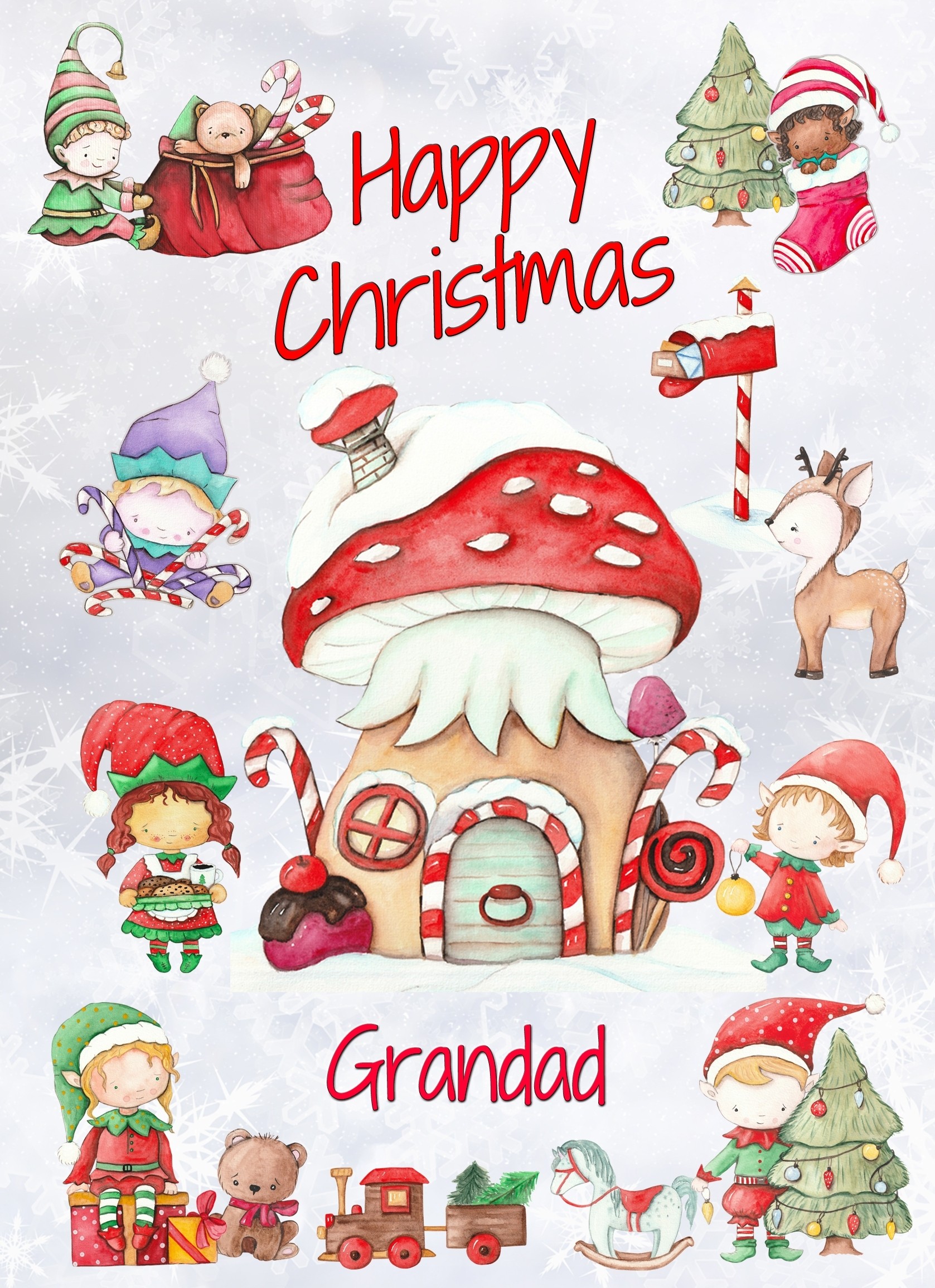 Christmas Card For Grandad (Elf, White)
