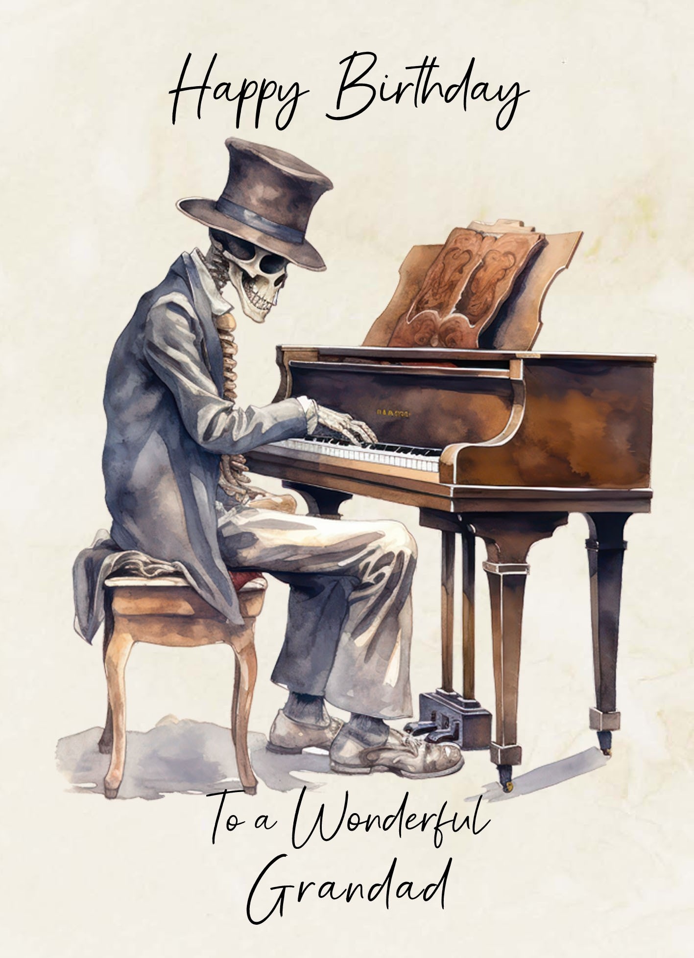 Victorian Musical Skeleton Birthday Card For Grandad (Design 2)