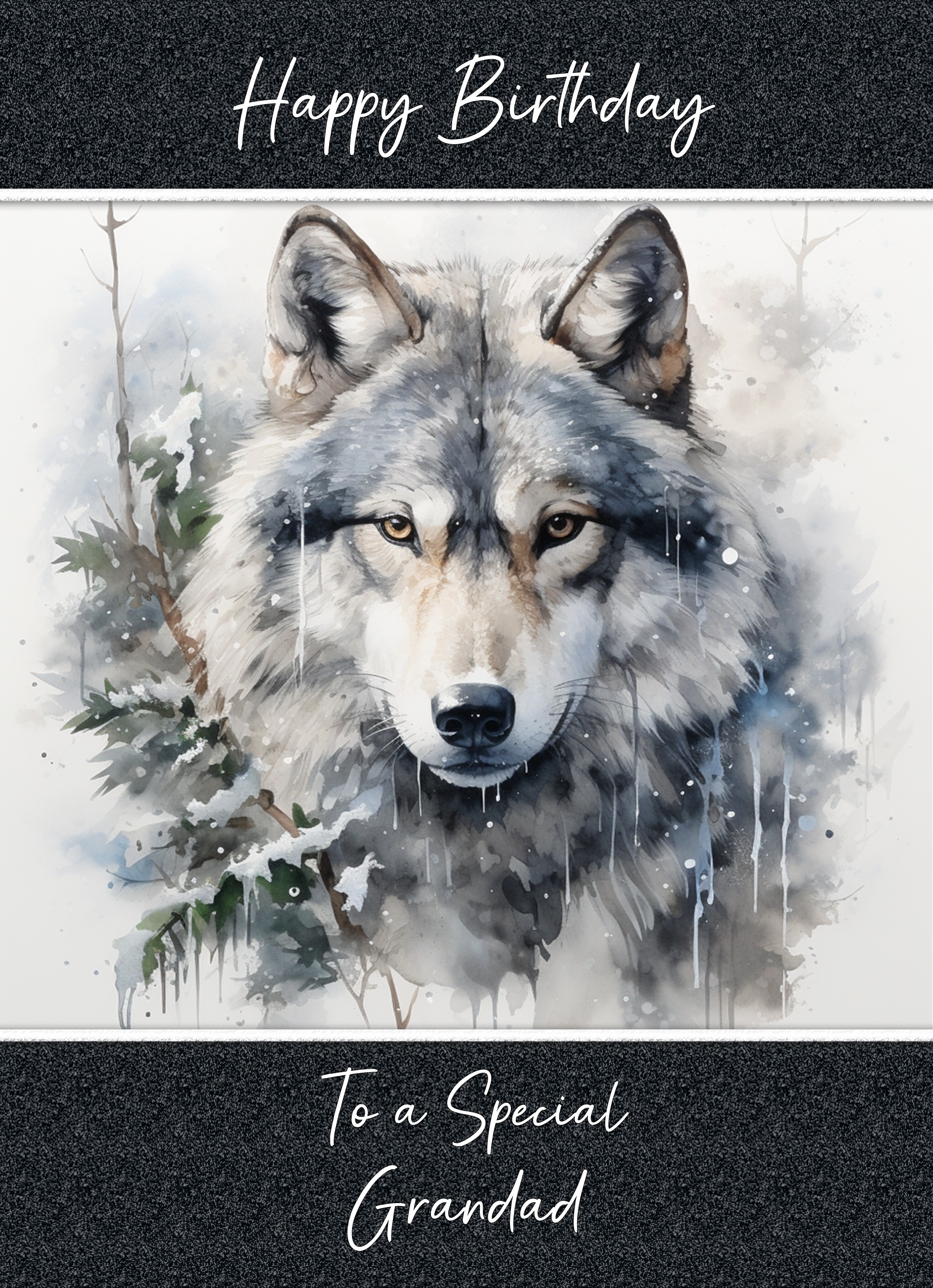 Birthday Card For Grandad (Fantasy Wolf Art, Design 2)