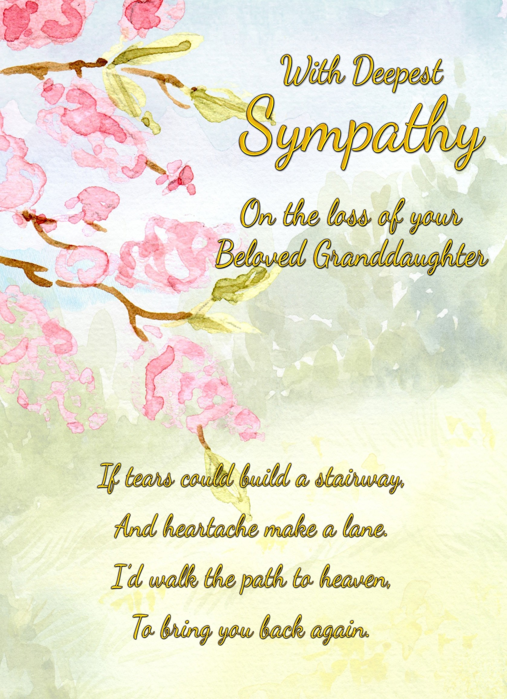 Sympathy Bereavement Card (With Deepest Sympathy, Beloved Granddaughter)