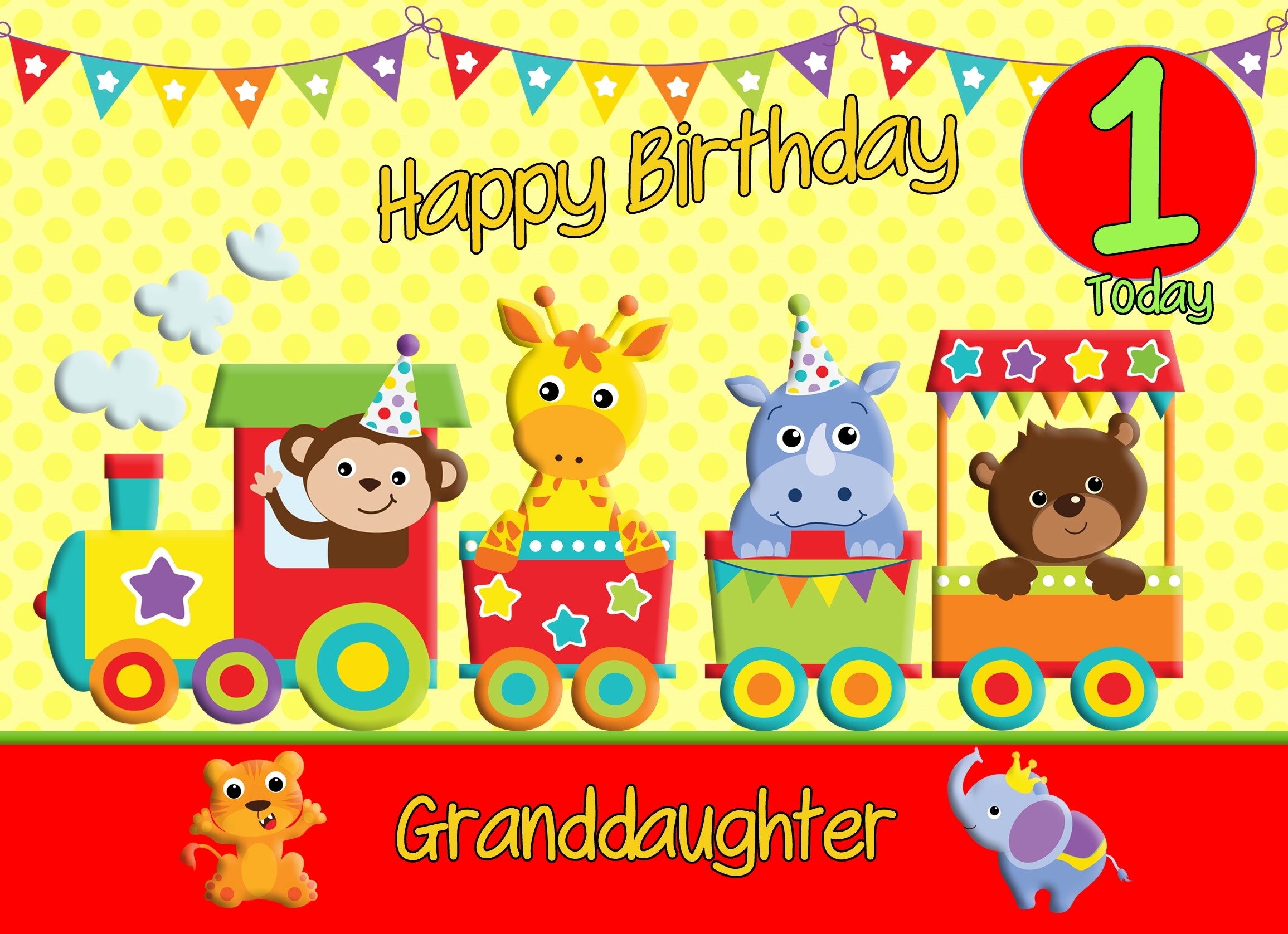 1st Birthday Card for Granddaughter (Train Yellow)