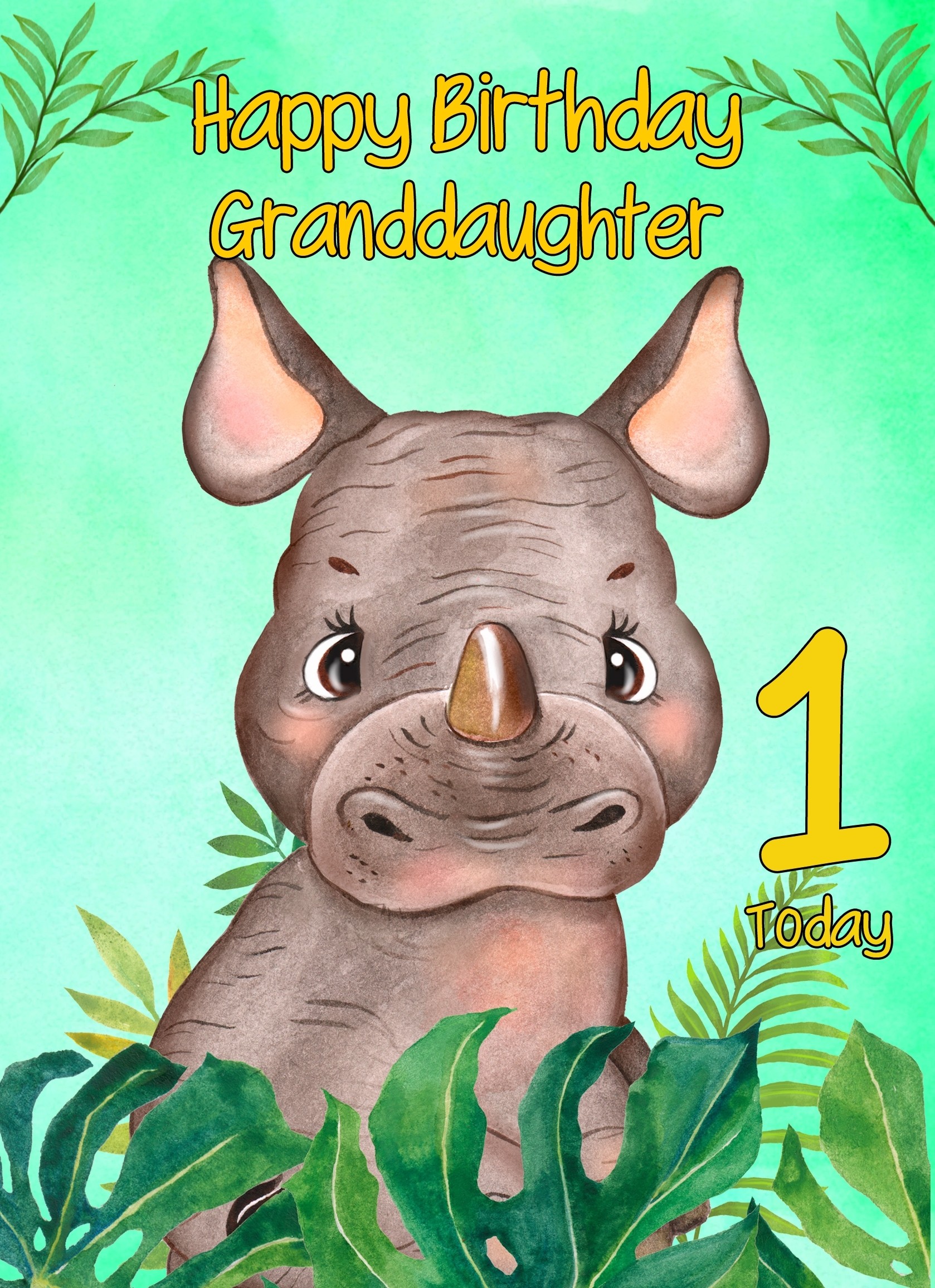 1st Birthday Card for Granddaughter (Rhino)