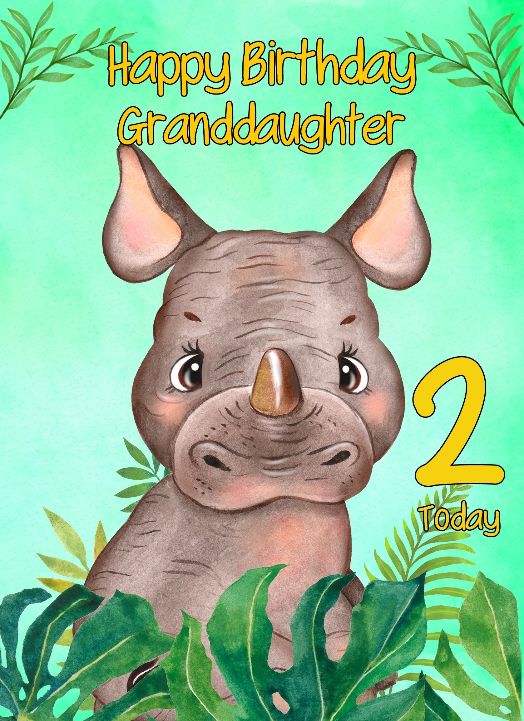 2nd Birthday Card for Granddaughter (Rhino)