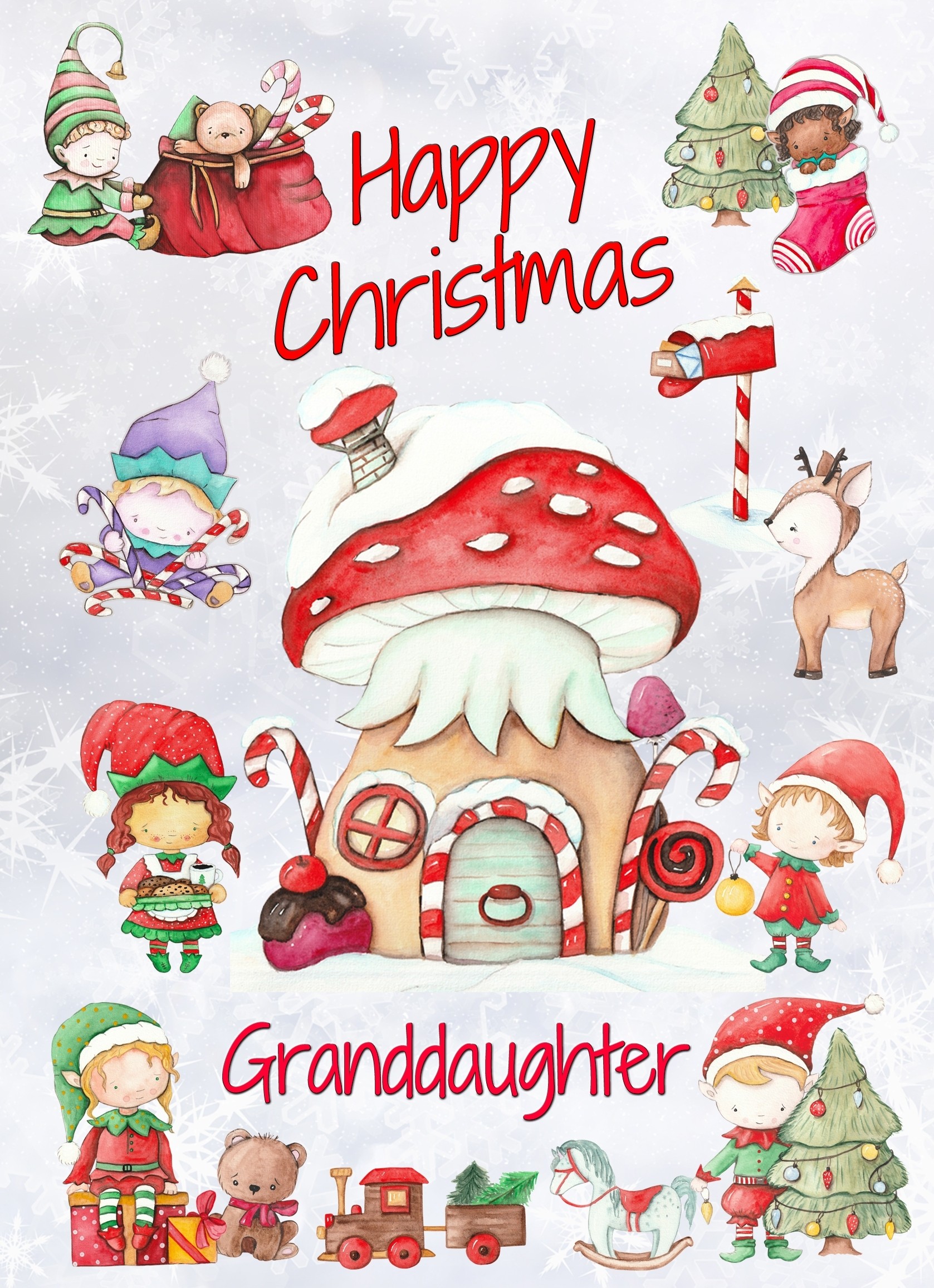 Christmas Card For Granddaughter (Elf, White)