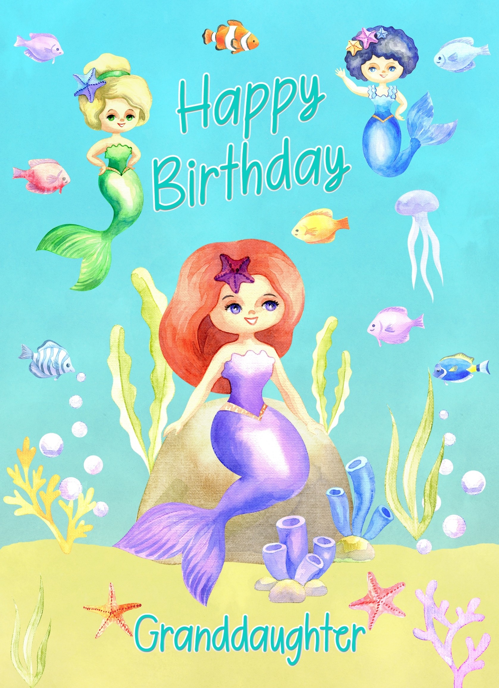 Birthday Card For Granddaughter (Mermaid, Blue)